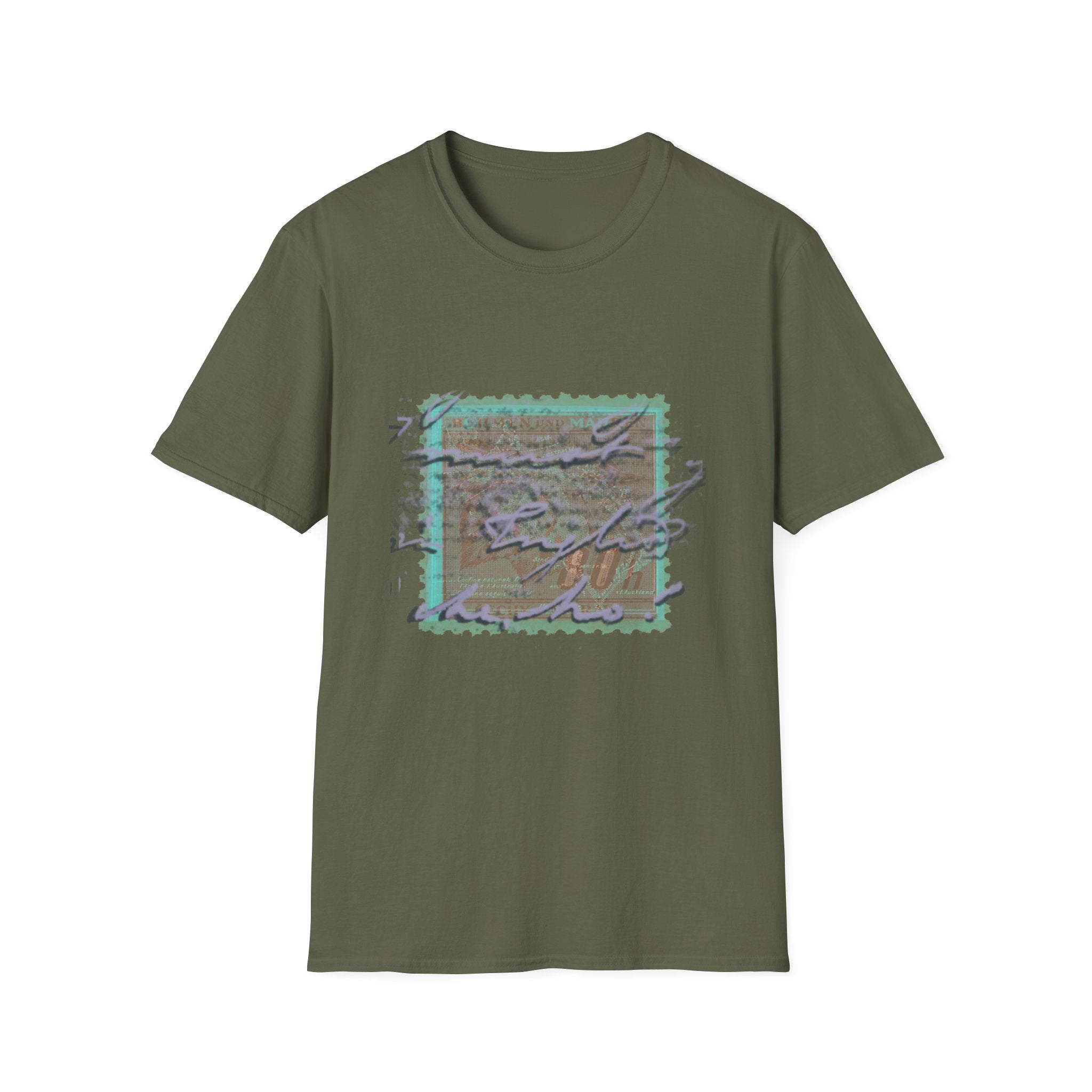 Vintage Postage Stamp Graphic Tee – Handwritten Script Design