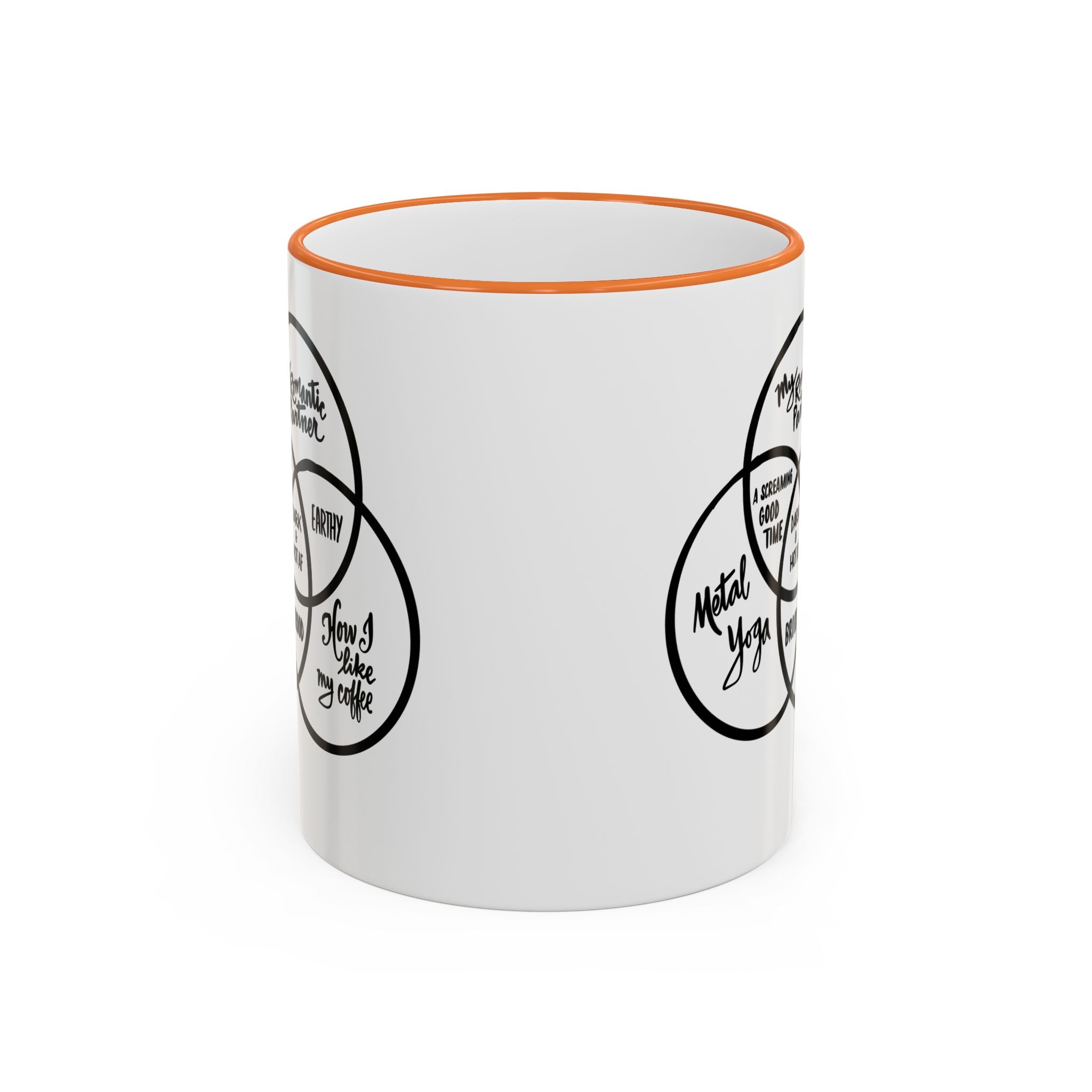 Metal Yoga Venn Diagram Mug — Funny Coffee Lover Accent Rim & Handle Mug (11oz/15oz)