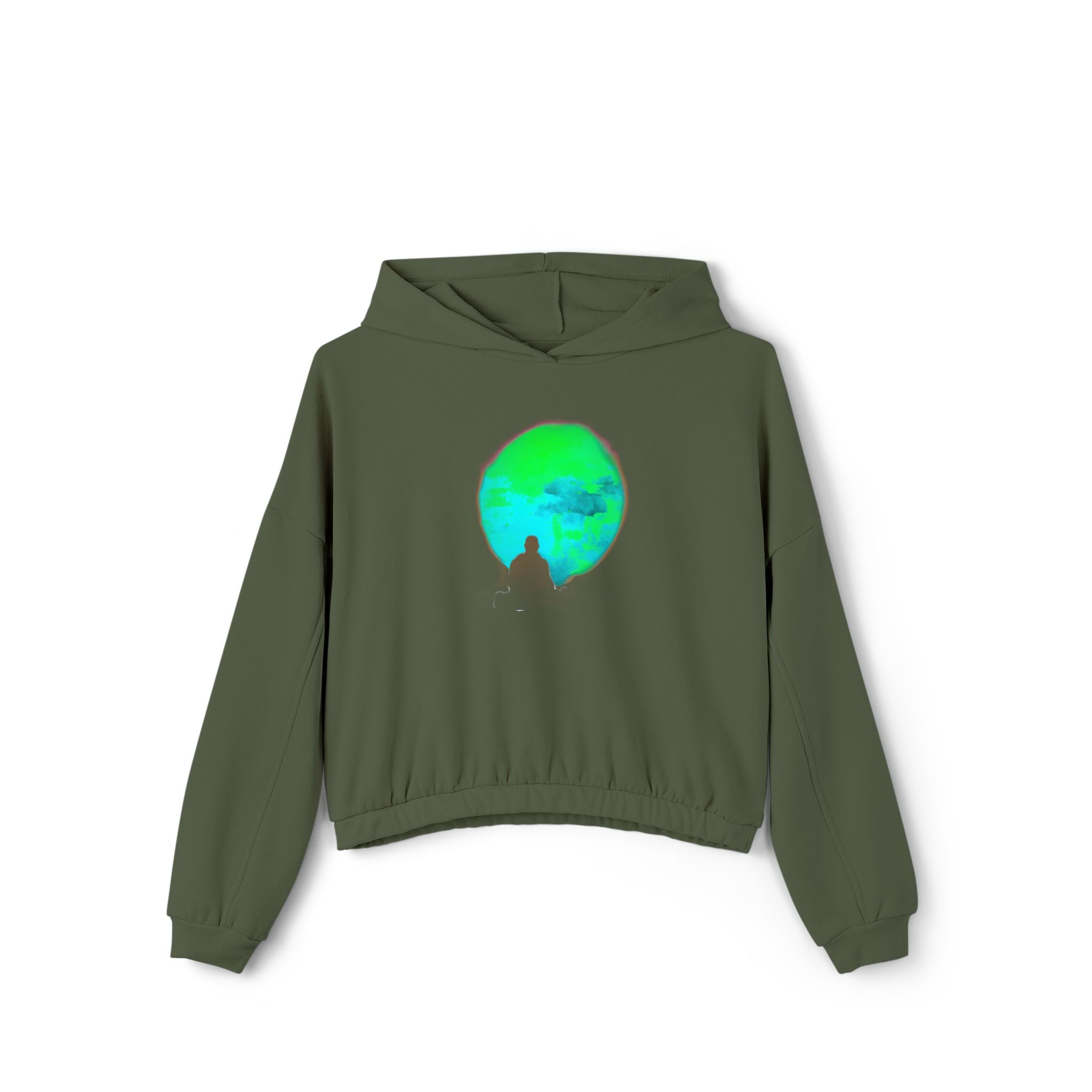 Relaxed Women's Cinched Bottom Hoodie with Tranquil Nature Design