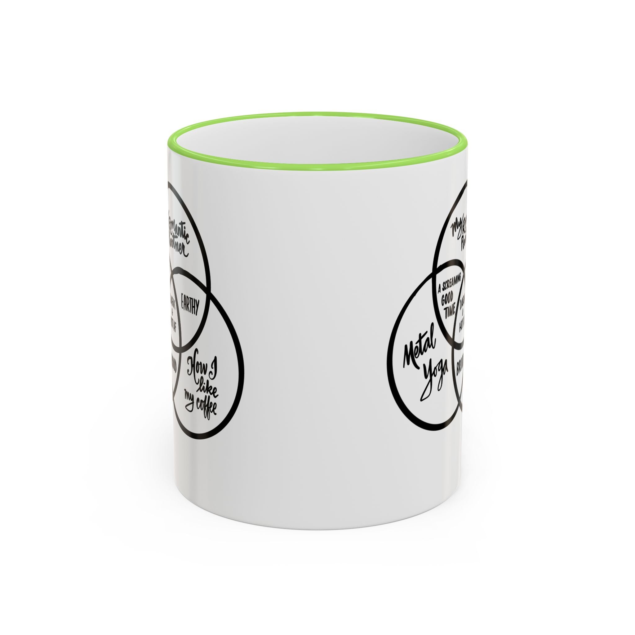 Metal Yoga Venn Diagram Mug — Funny Coffee Lover Accent Rim & Handle Mug (11oz/15oz)