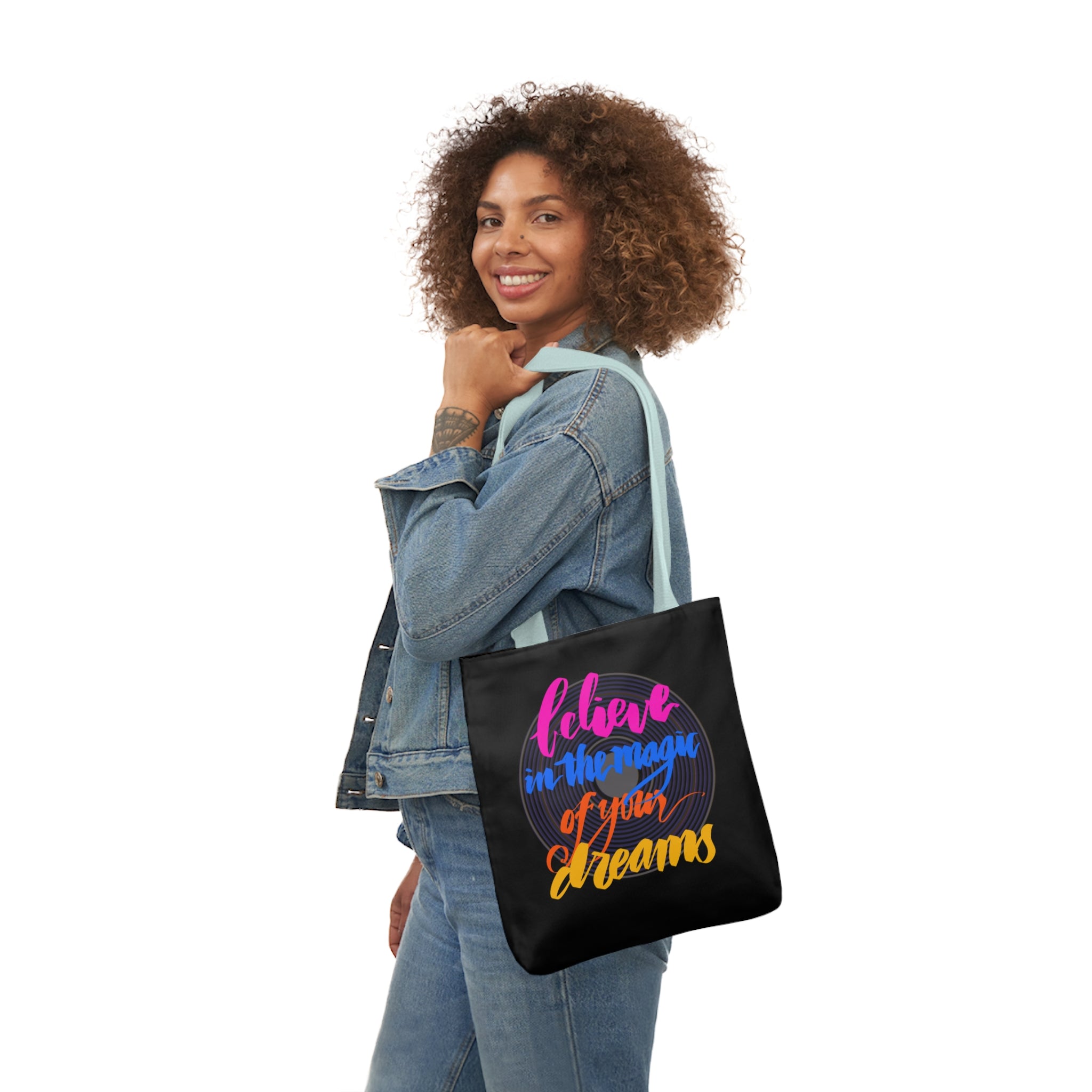 BELIEVE IN THE MAGIC Canvas Tote Bag, 5-Color Straps