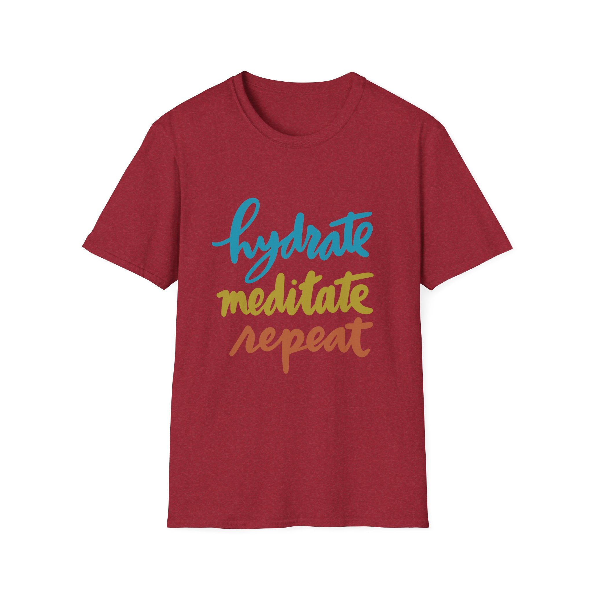 Hydrate Meditate Repeat Unisex Softstyle T-Shirt - Chill Vibe Tee for Wellness Lovers