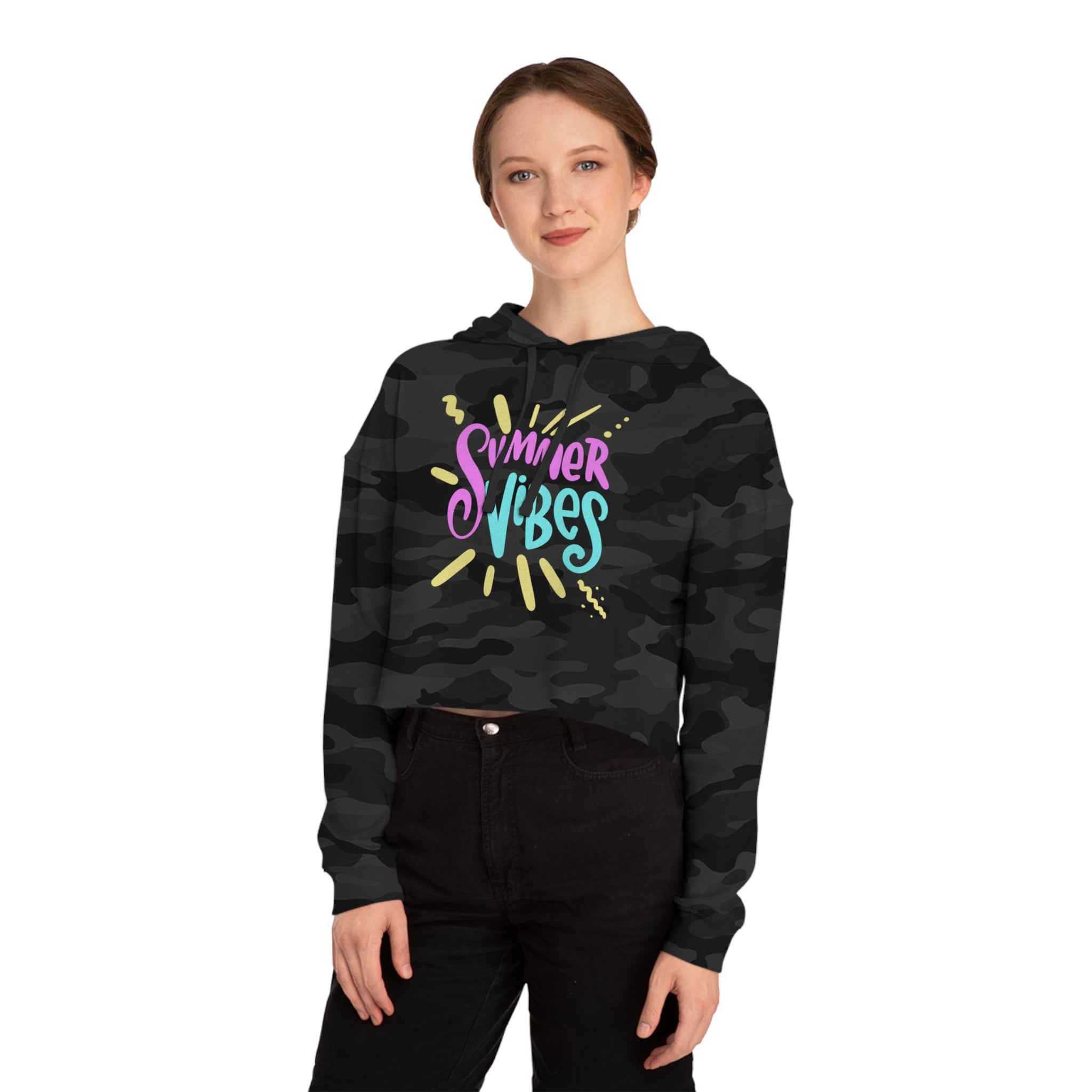 Summer Vibes Cropped Hoodie for Women - Camouflage Design