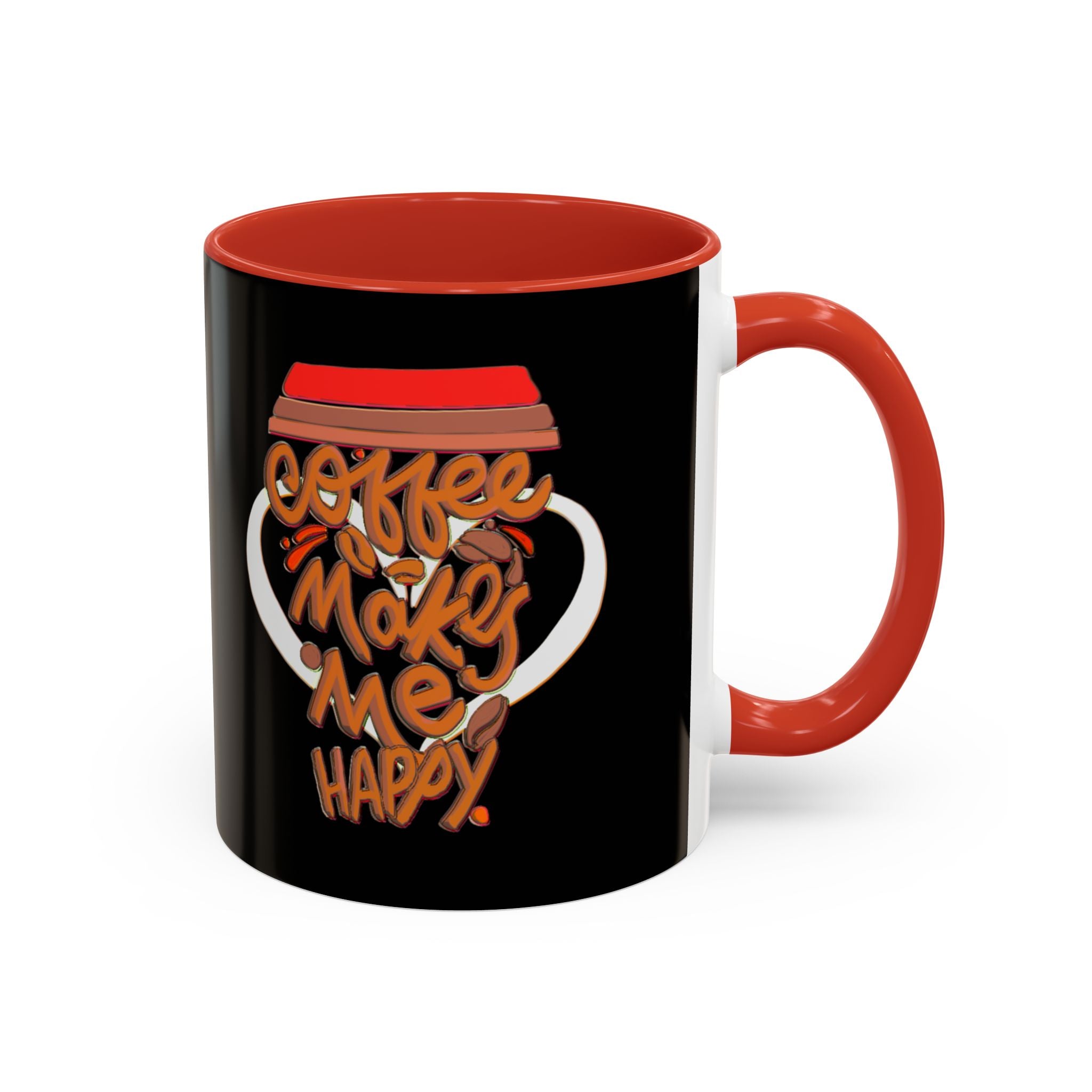 COFFEE MAKES ME HAPPY Hand-Drawn Design Accent Coffee Mug (11oz)