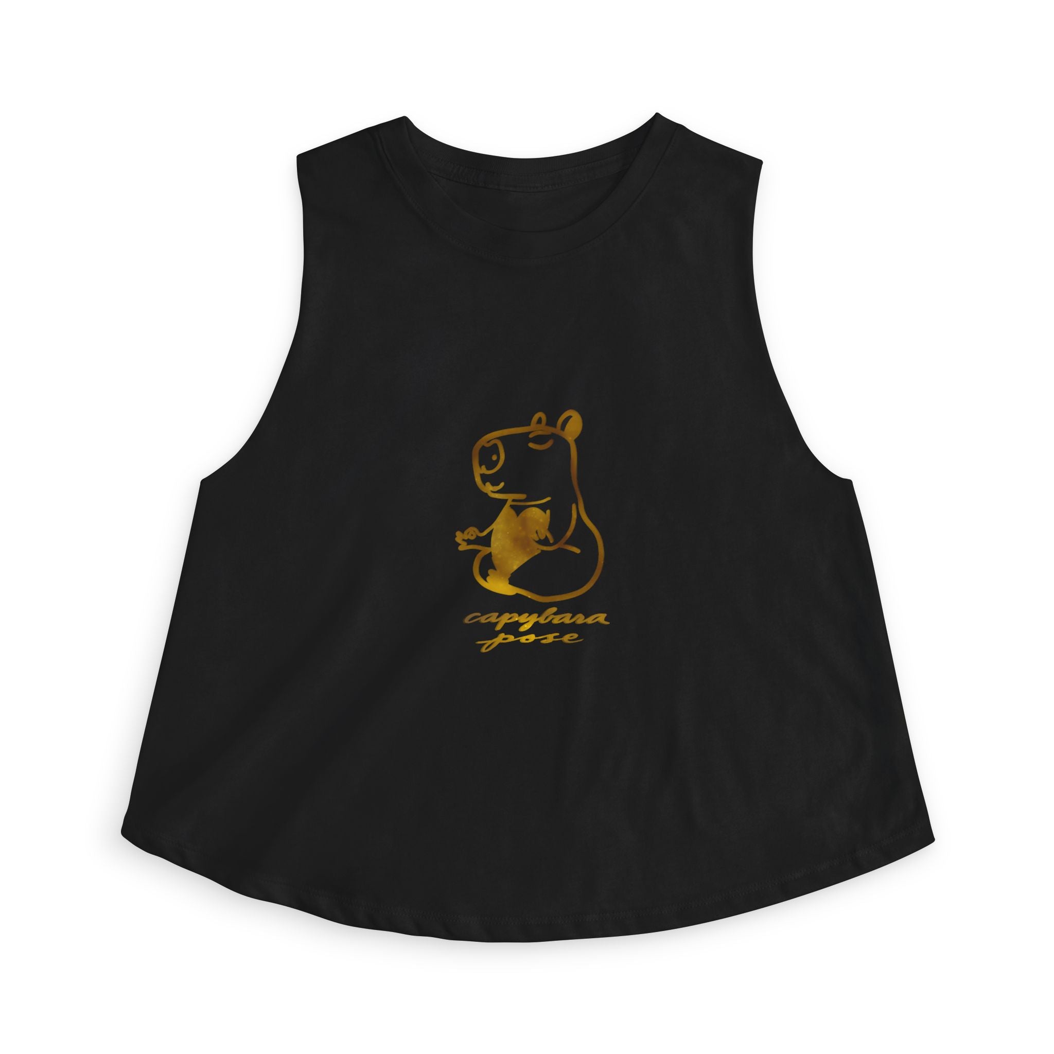 Capybara Pose Zen Crop Top — Relaxed Gold Hippo Graphic Women's Tank