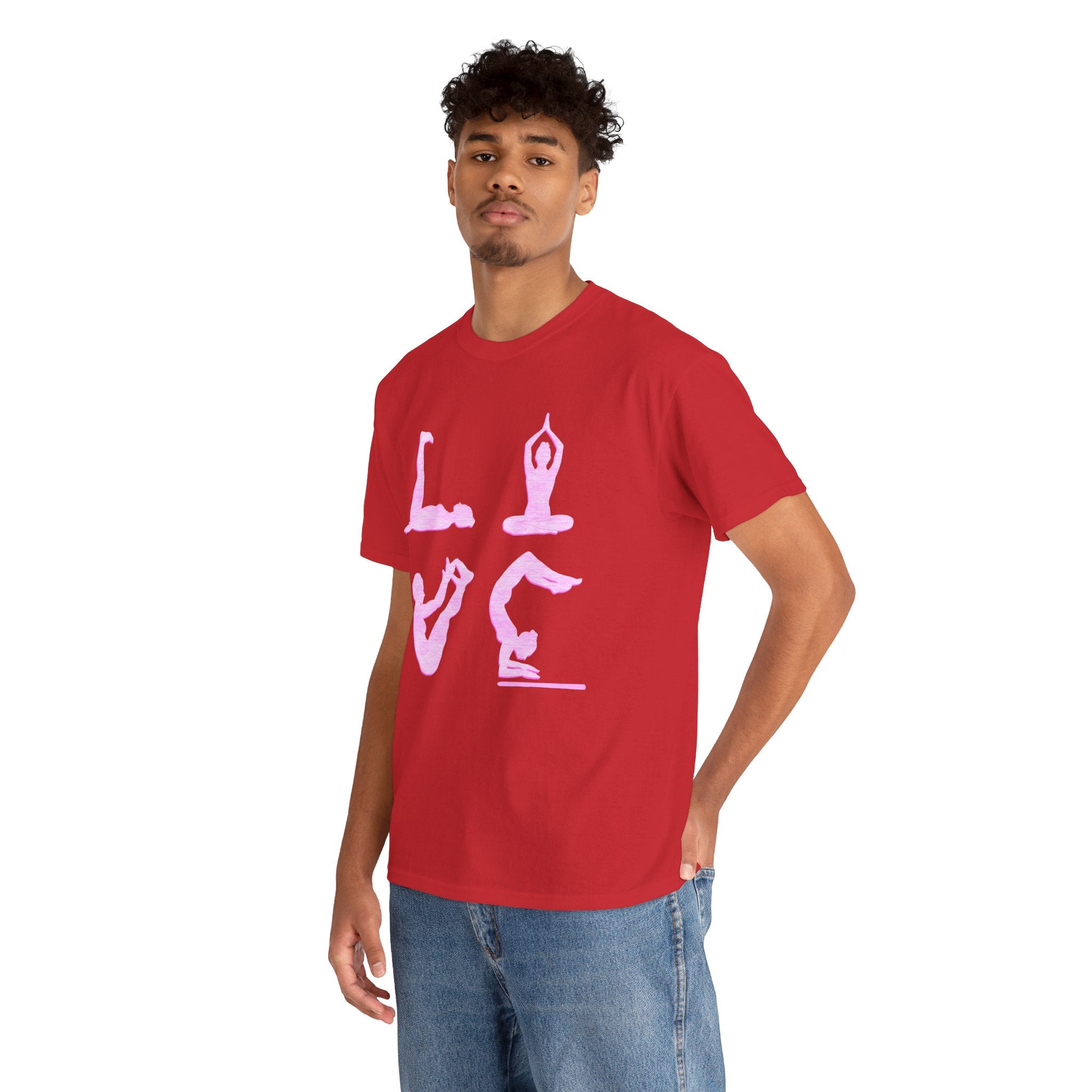Yoga Love Poses Graphic Tee — Pink Silhouette Yoga Shirt for Women & Men