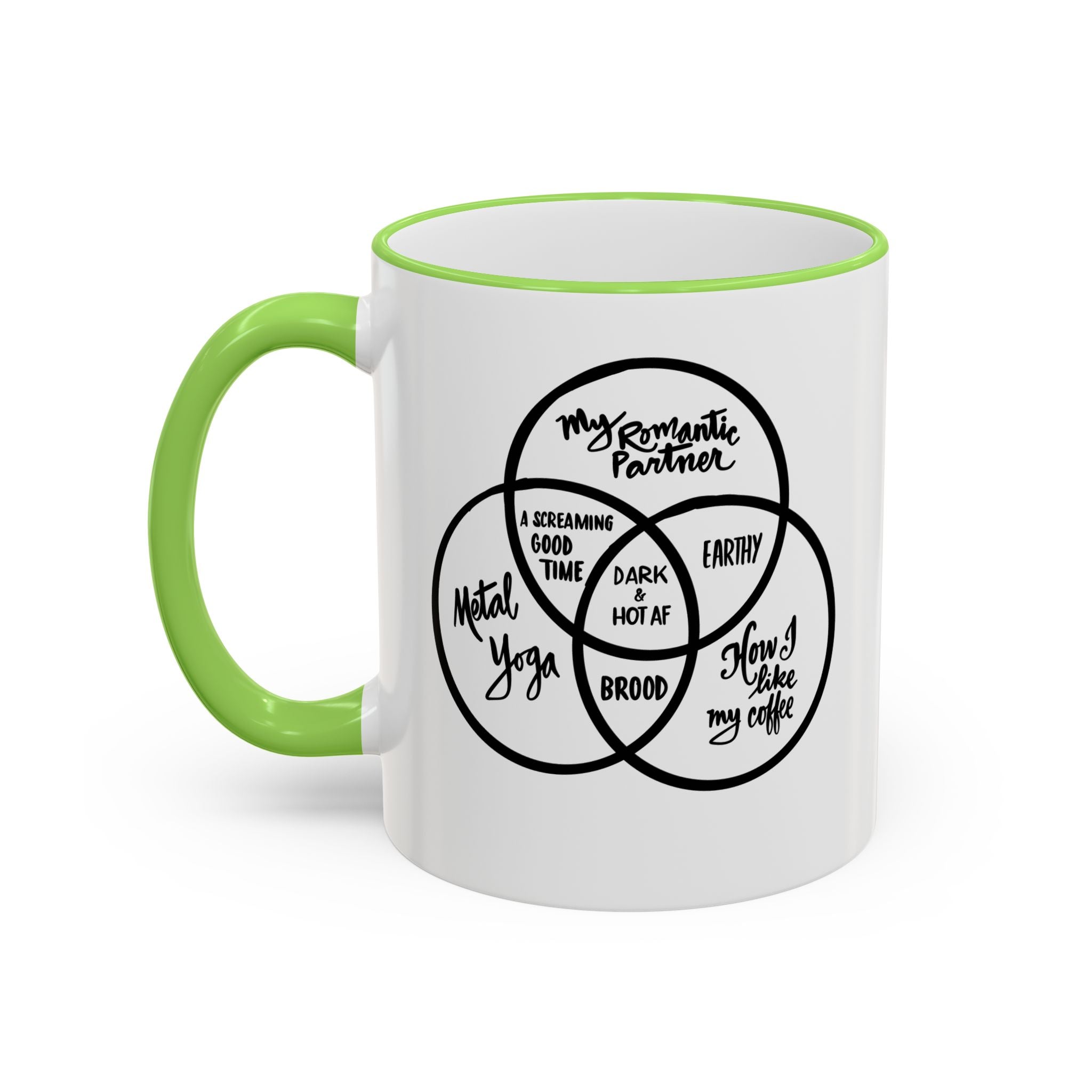 Metal Yoga Venn Diagram Mug — Funny Coffee Lover Accent Rim & Handle Mug (11oz/15oz)