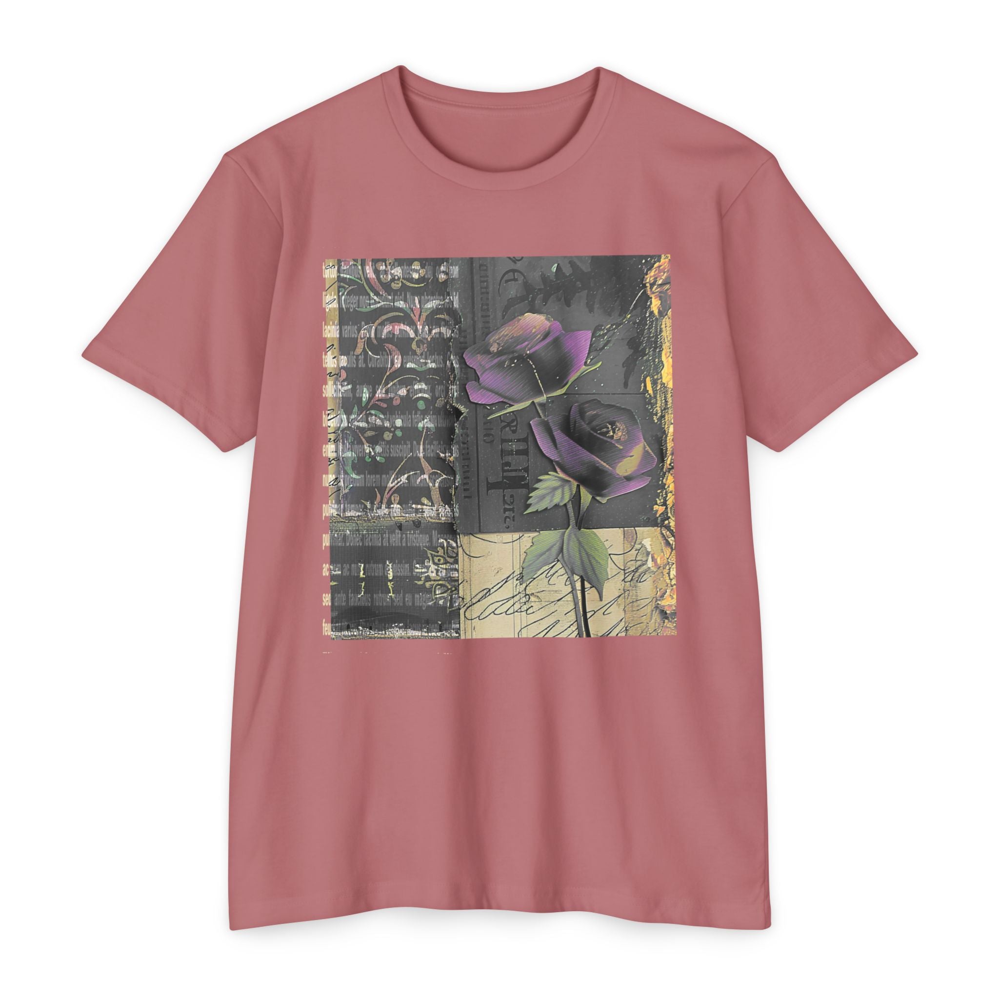 Artistic Floral Unisex CVC Jersey T-Shirt - Stylish Rose Design