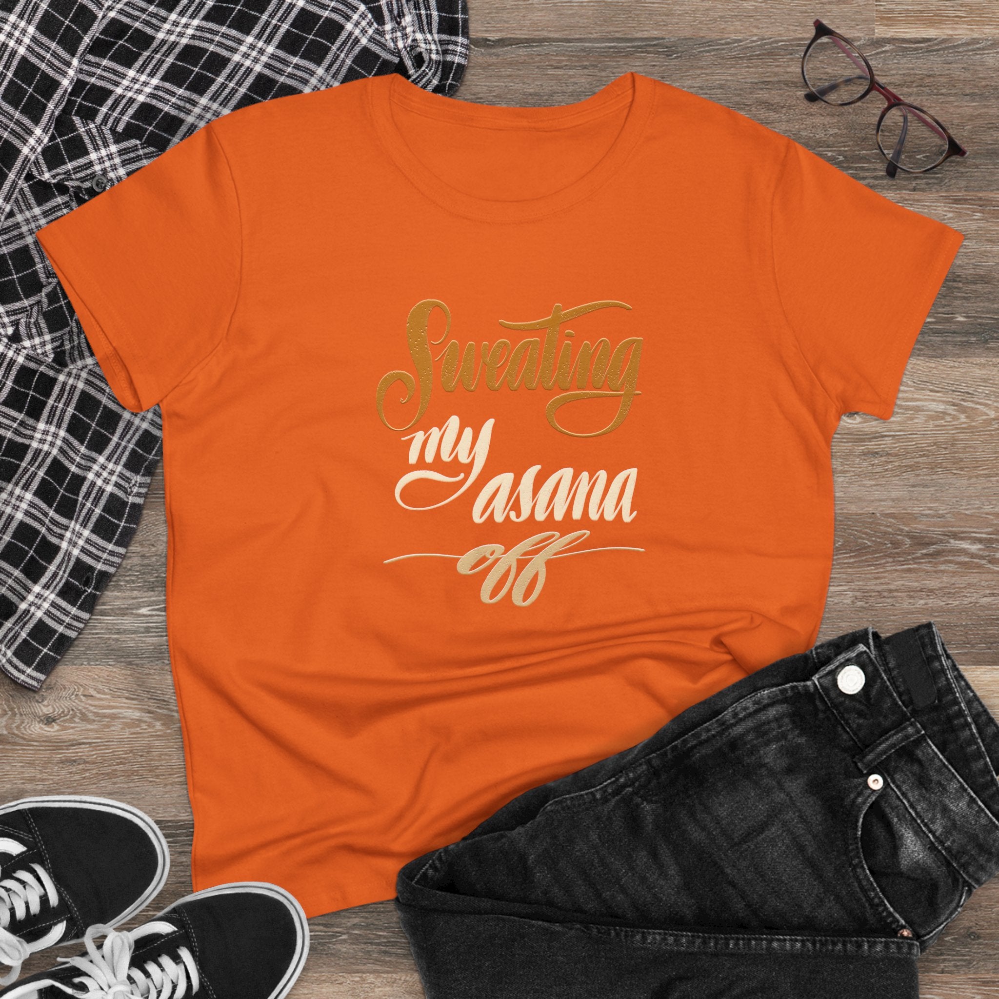 Yoga Tee - "Sweating My Asana Off" Cotton T-Shirt for Women