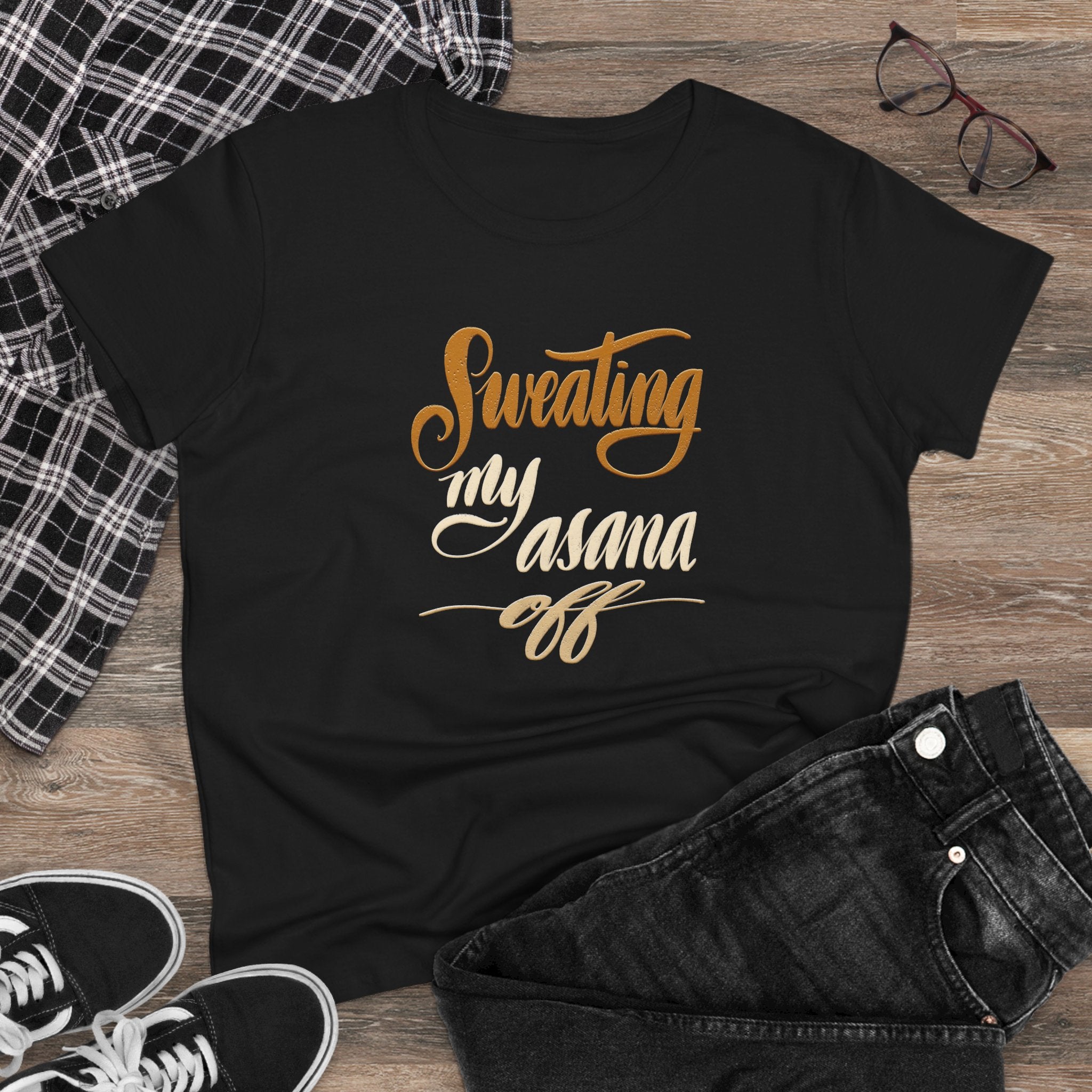 Yoga Tee - "Sweating My Asana Off" Cotton T-Shirt for Women