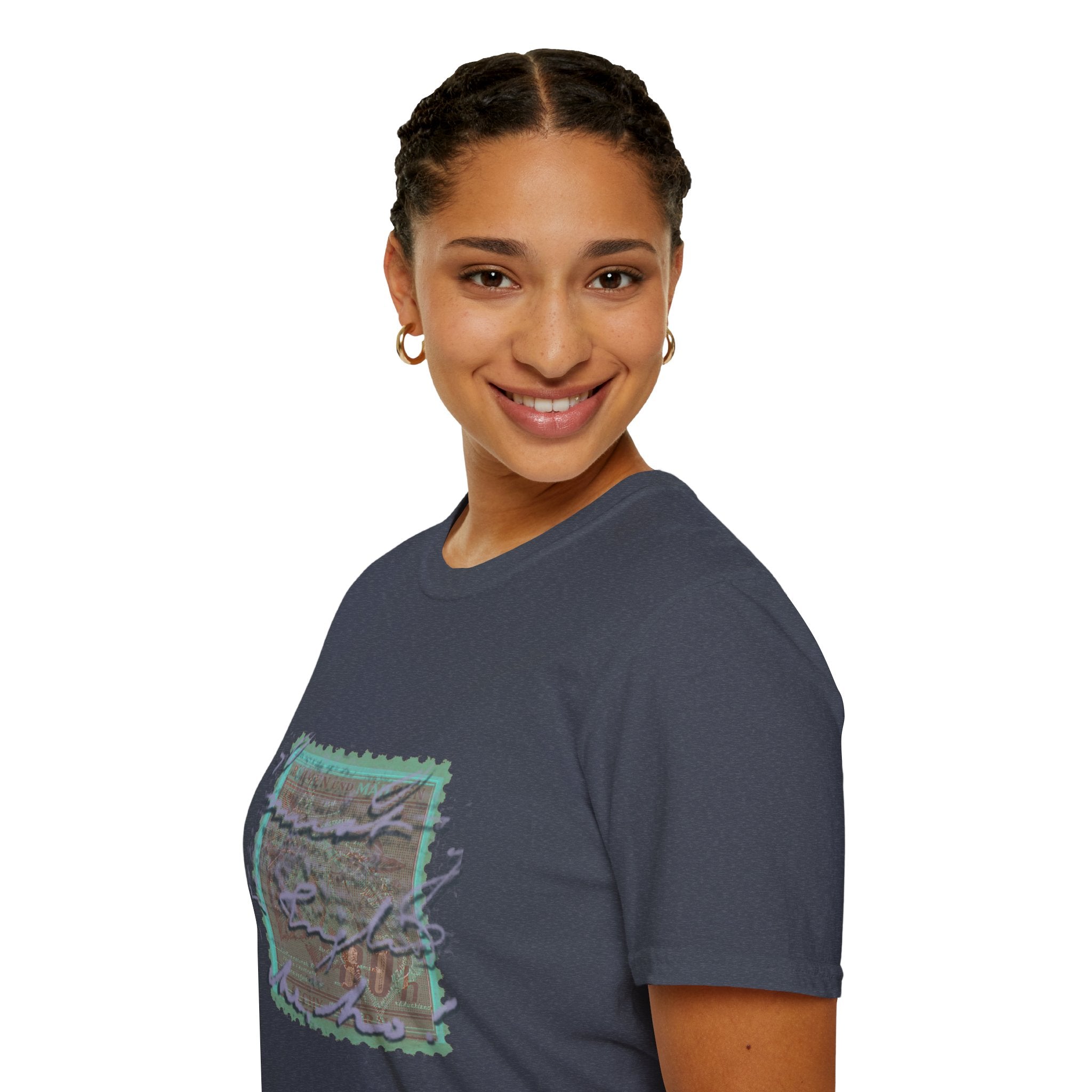 Vintage Postage Stamp Graphic Tee – Handwritten Script Design