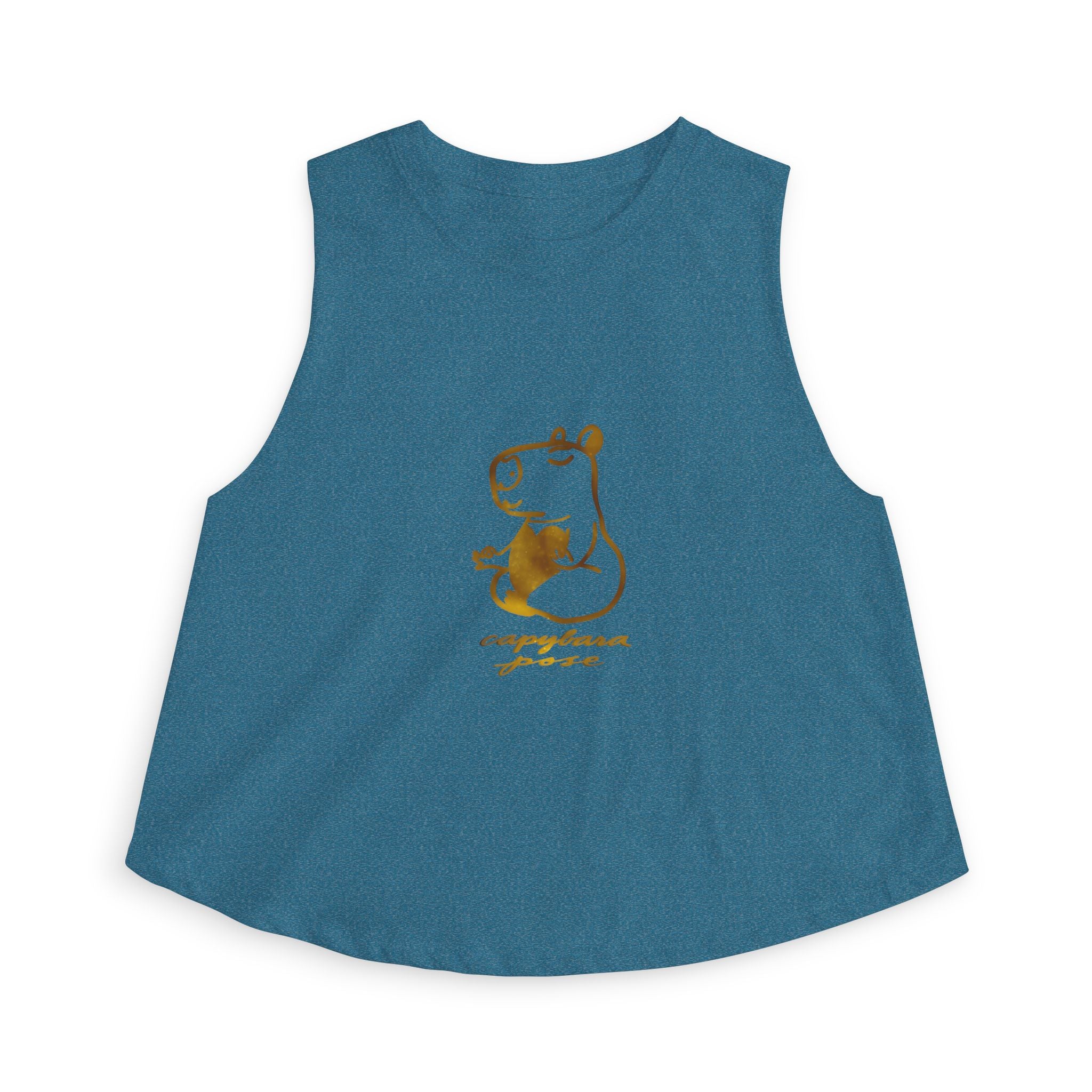 Capybara Pose Zen Crop Top — Relaxed Gold Hippo Graphic Women's Tank
