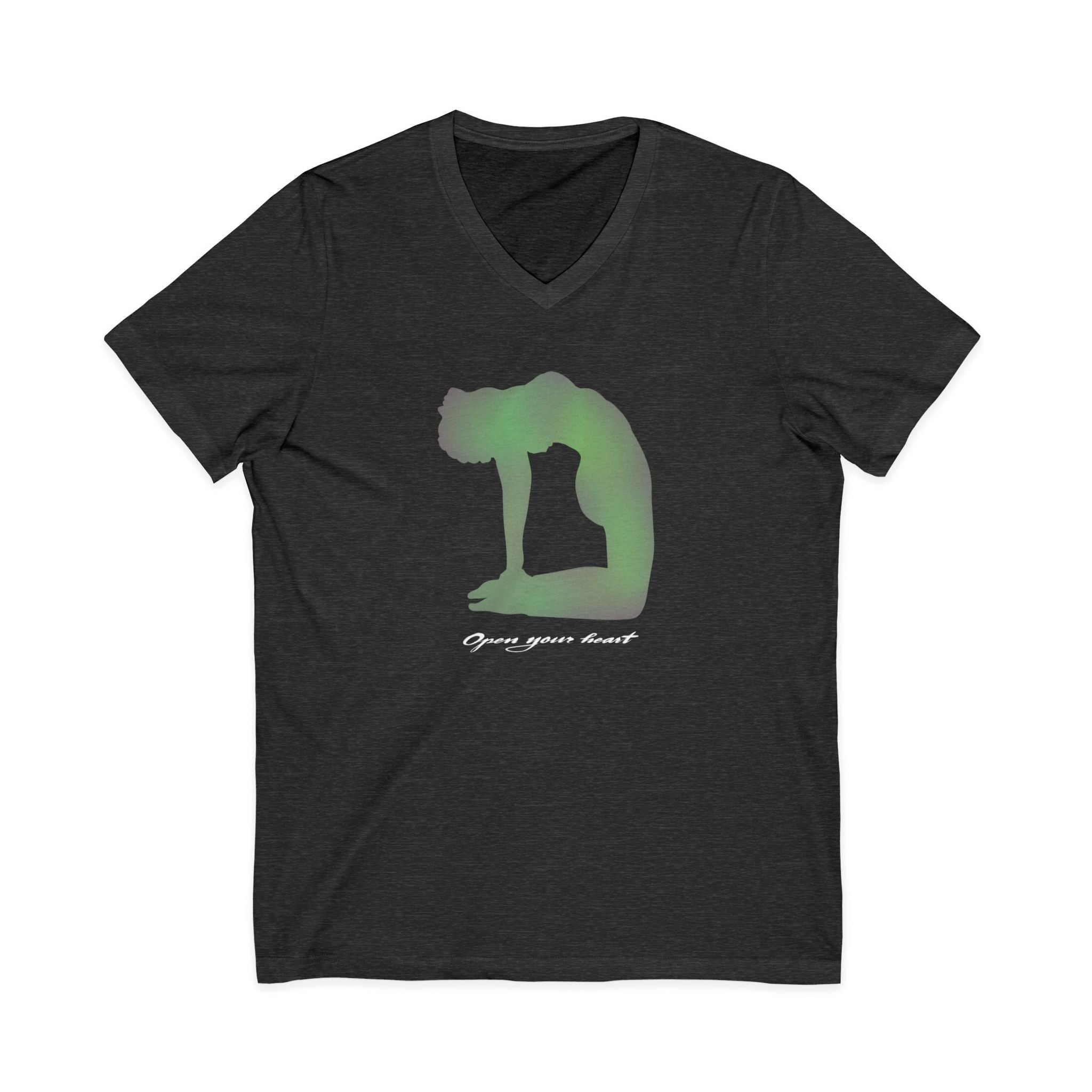 Yoga Silhouette V‑Neck Tee — 'Open Your Heart' Meditation Shirt