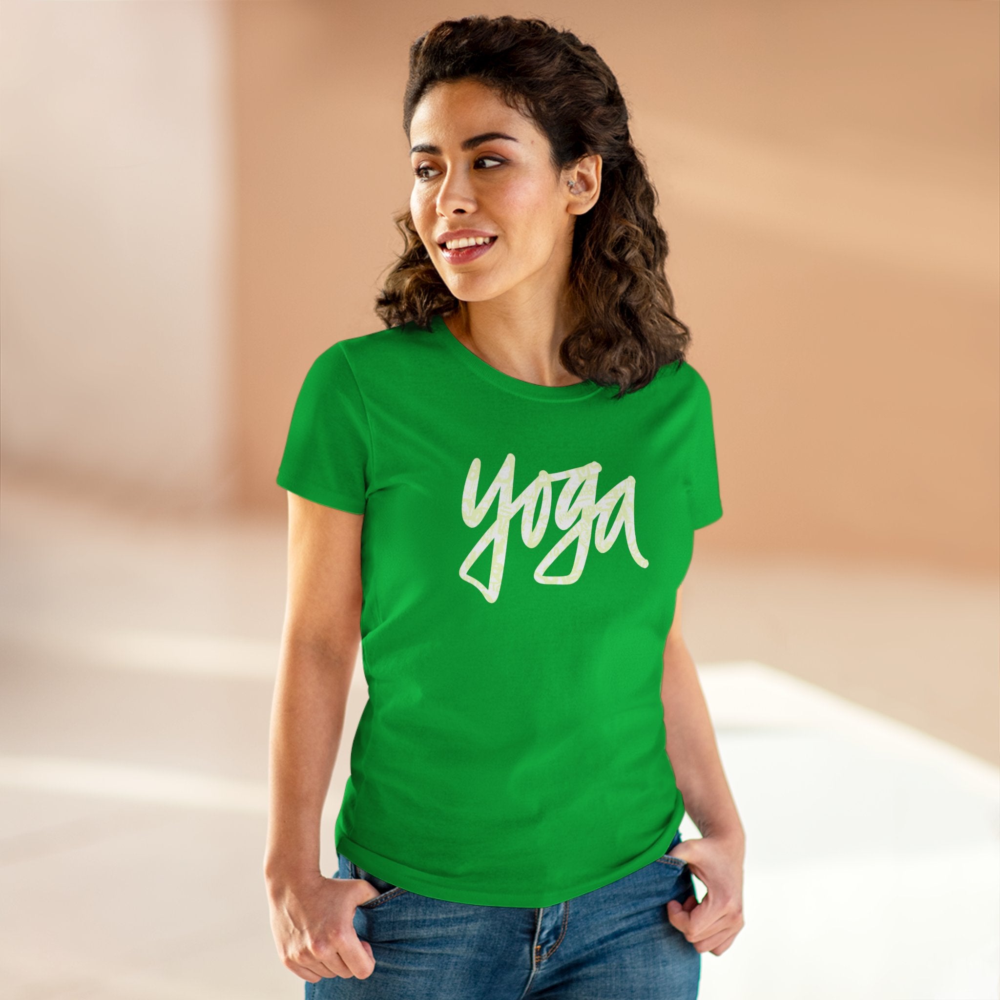 Yoga Women’s Midweight Cotton Tee - Comfortable & Stylish Green Top for Active Lifestyle