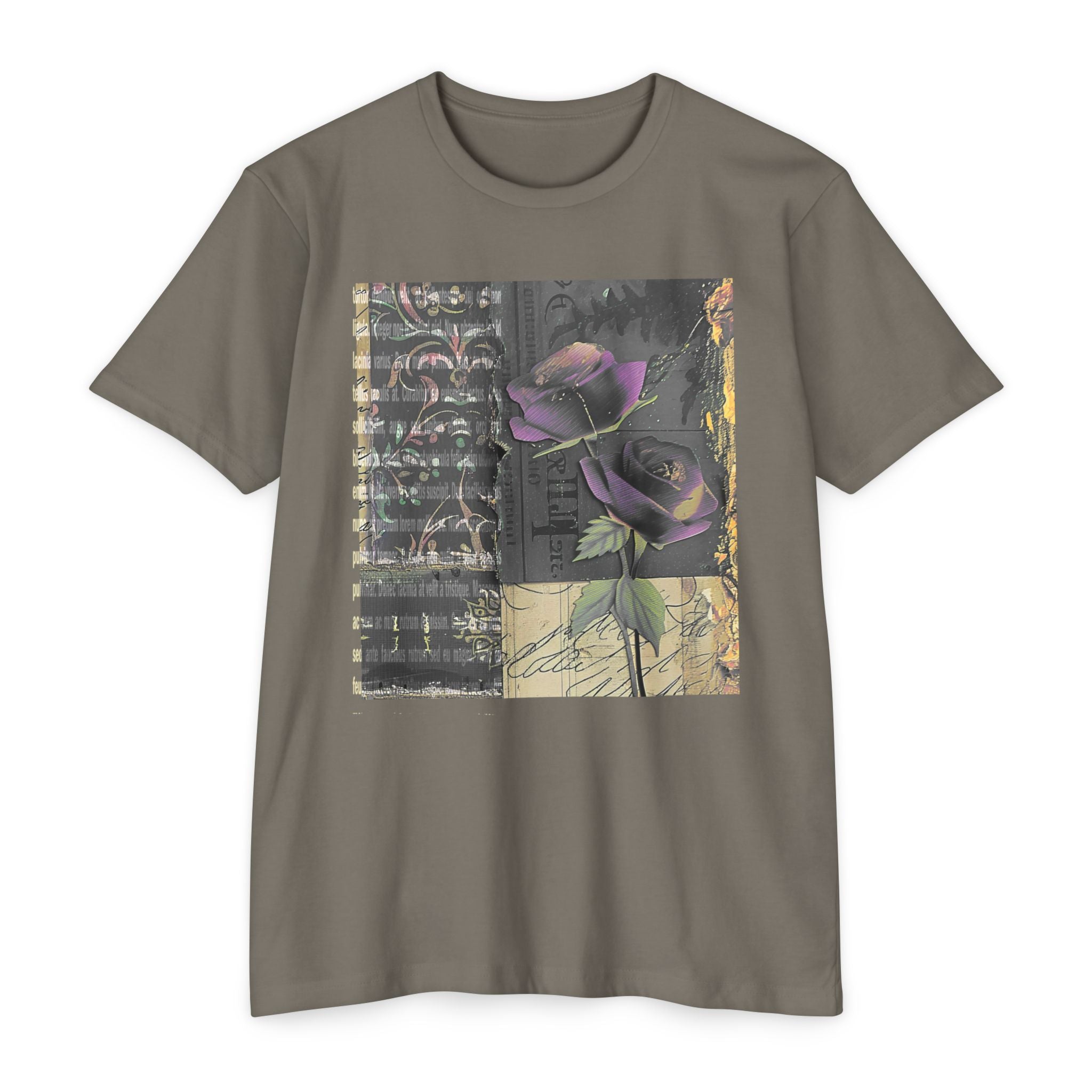 Artistic Floral Unisex CVC Jersey T-Shirt - Stylish Rose Design