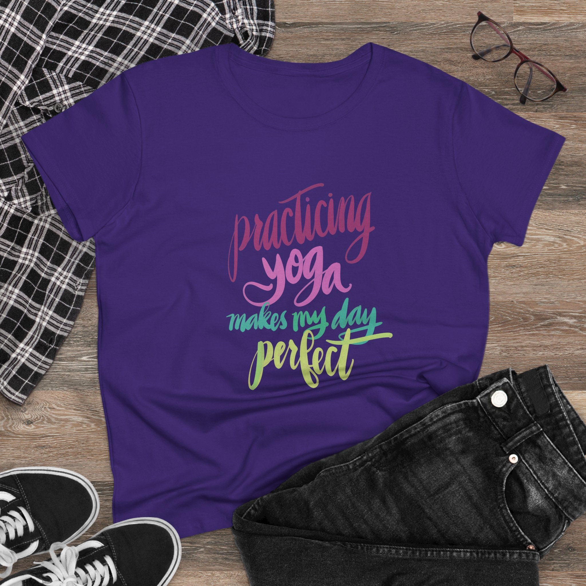 Women’s Yoga Tee - "Practicing Yoga Makes My Day Perfect"