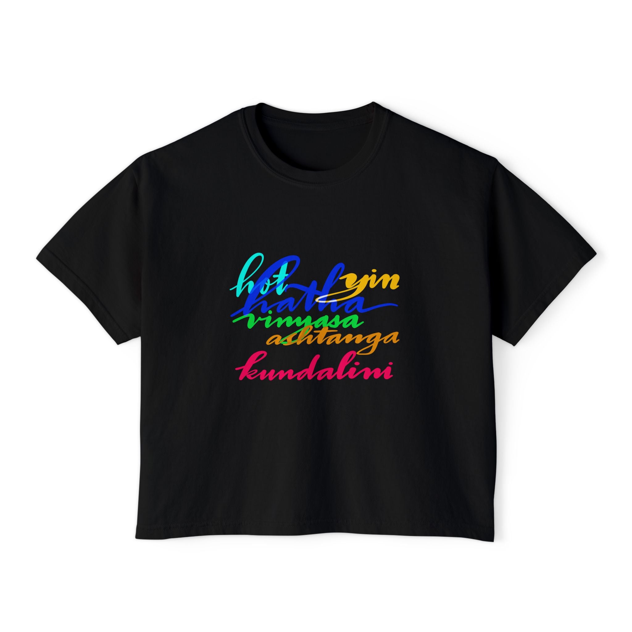 Yoga Boxy Tee for Women - Relaxed Fit Calligraphy Shirt