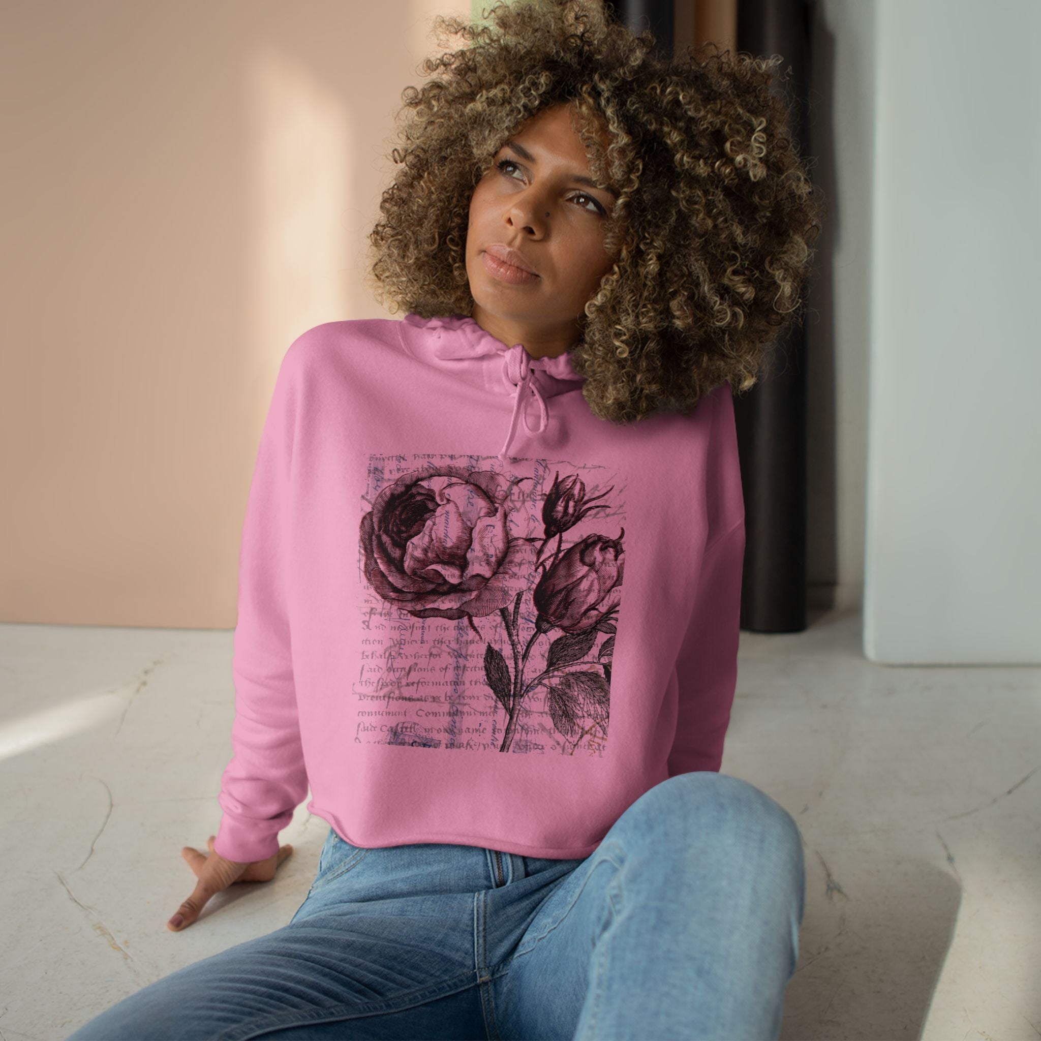 Vintage Floral Crop Hoodie - Chic & Cozy Style