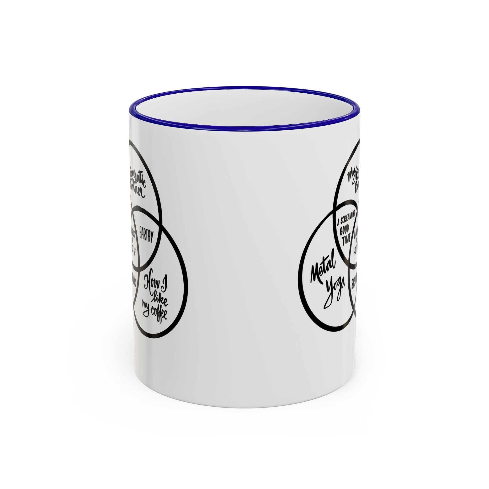 Metal Yoga Venn Diagram Mug — Funny Coffee Lover Accent Rim & Handle Mug (11oz/15oz)