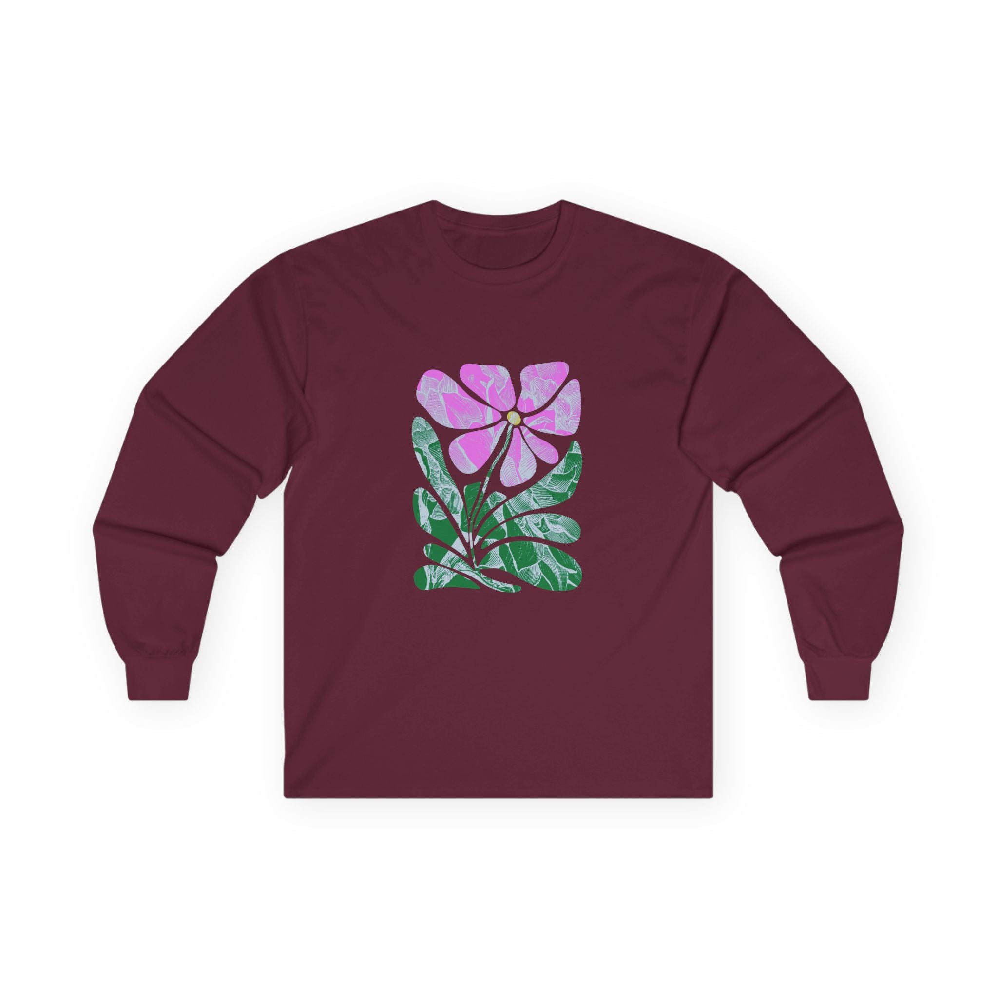 Floral Watercolor Long Sleeve Tee — Pink Bloom Graphic