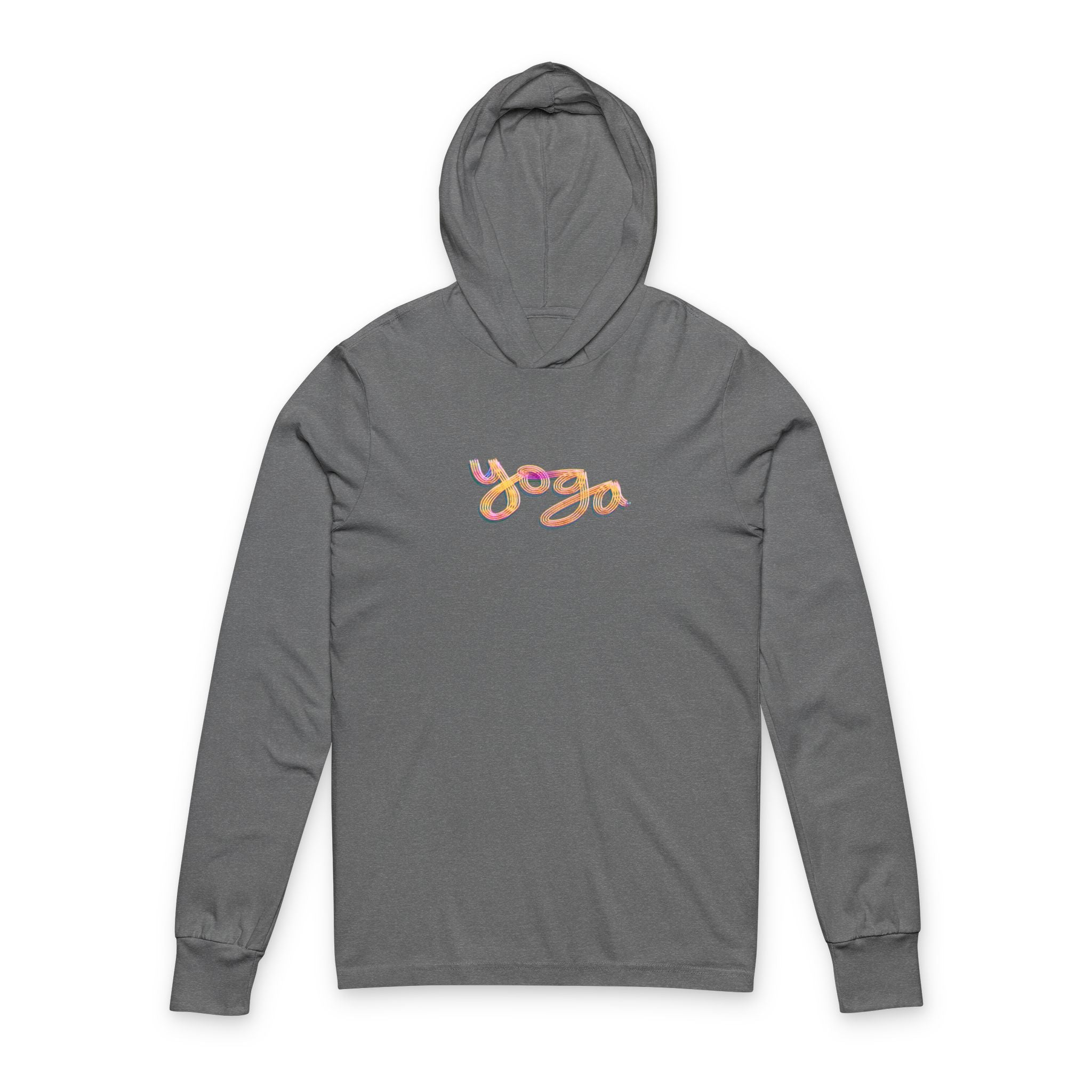 Yoga Hooded Long Sleeve Tee — Soft Pastel Script