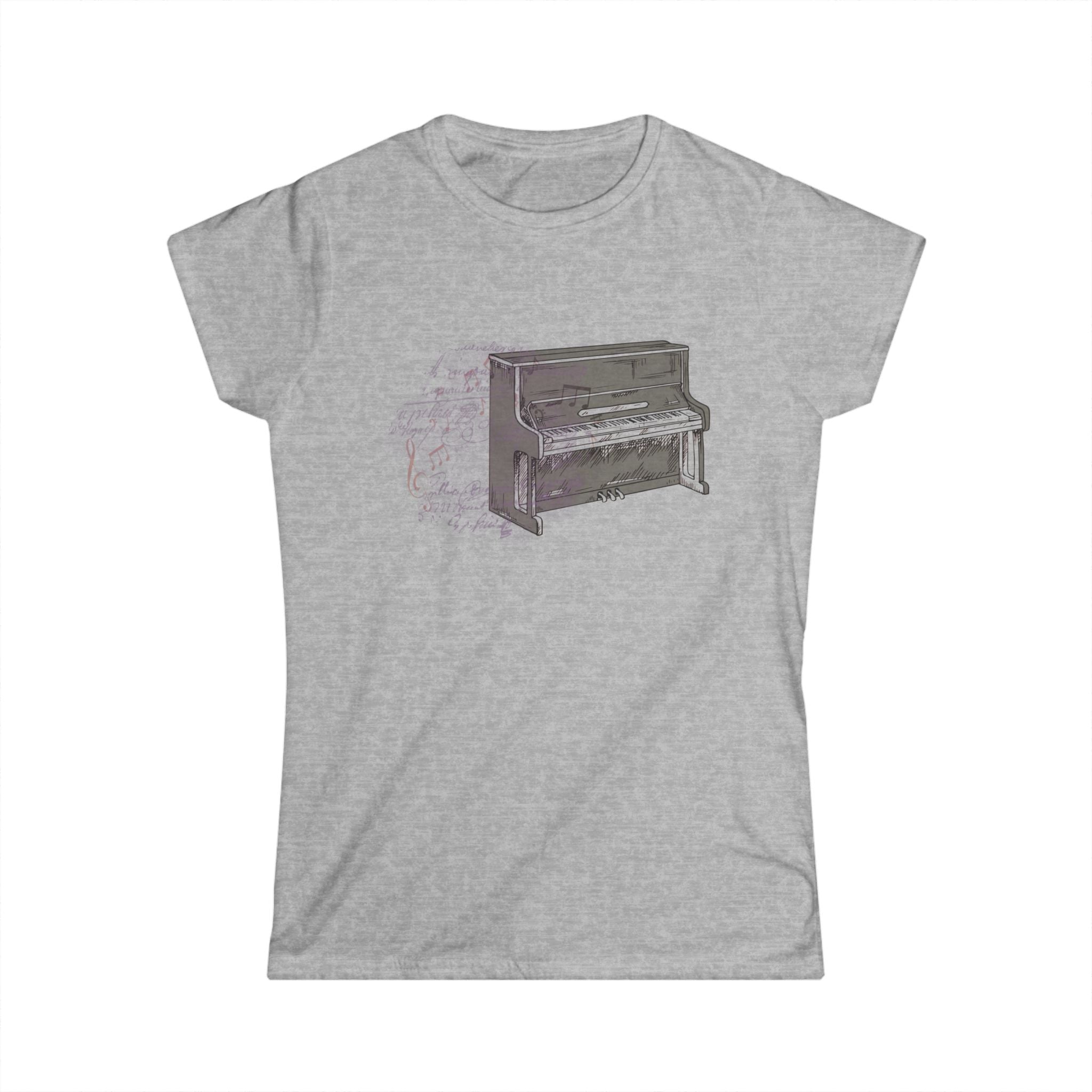 Vintage Piano Graphic Tee, Music Lover Gift, Softstyle Women's Shirt, Casual Concert Top, Unique Birthday Present