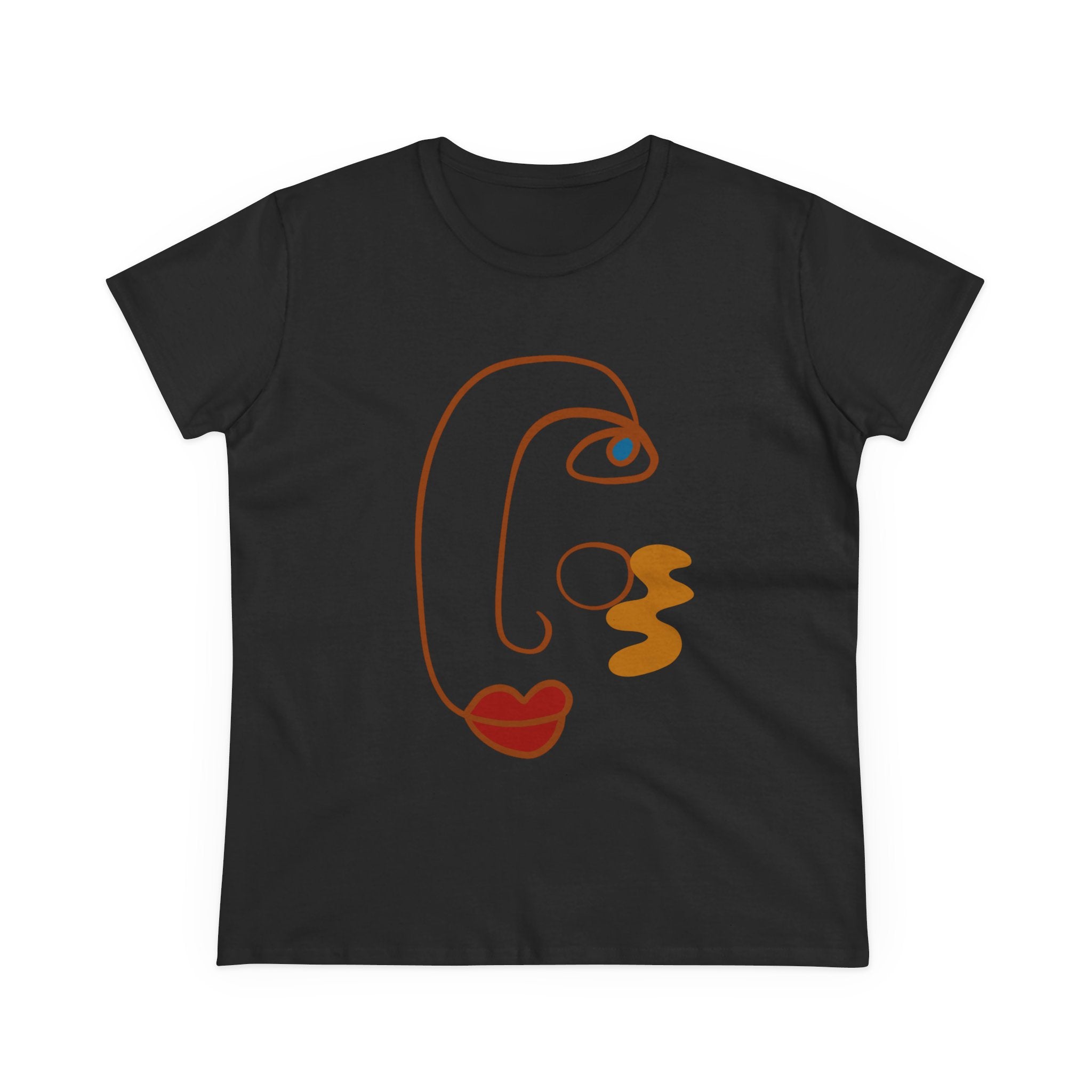 Stylish Abstract Art Tee for Women - Midweight Cotton Casual Top