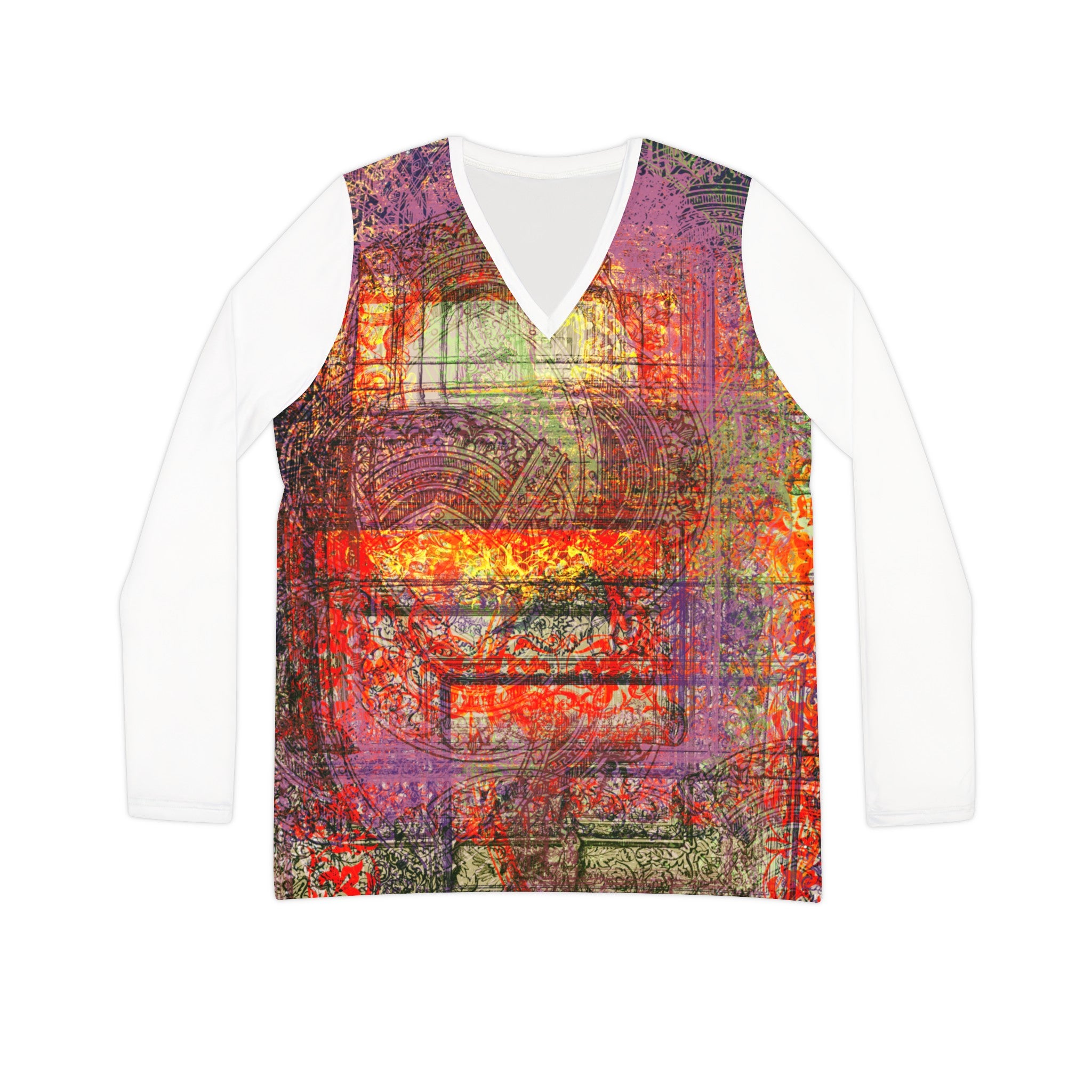 STAINED GLASS Women's Long Sleeve V-neck Shirt (AOP)