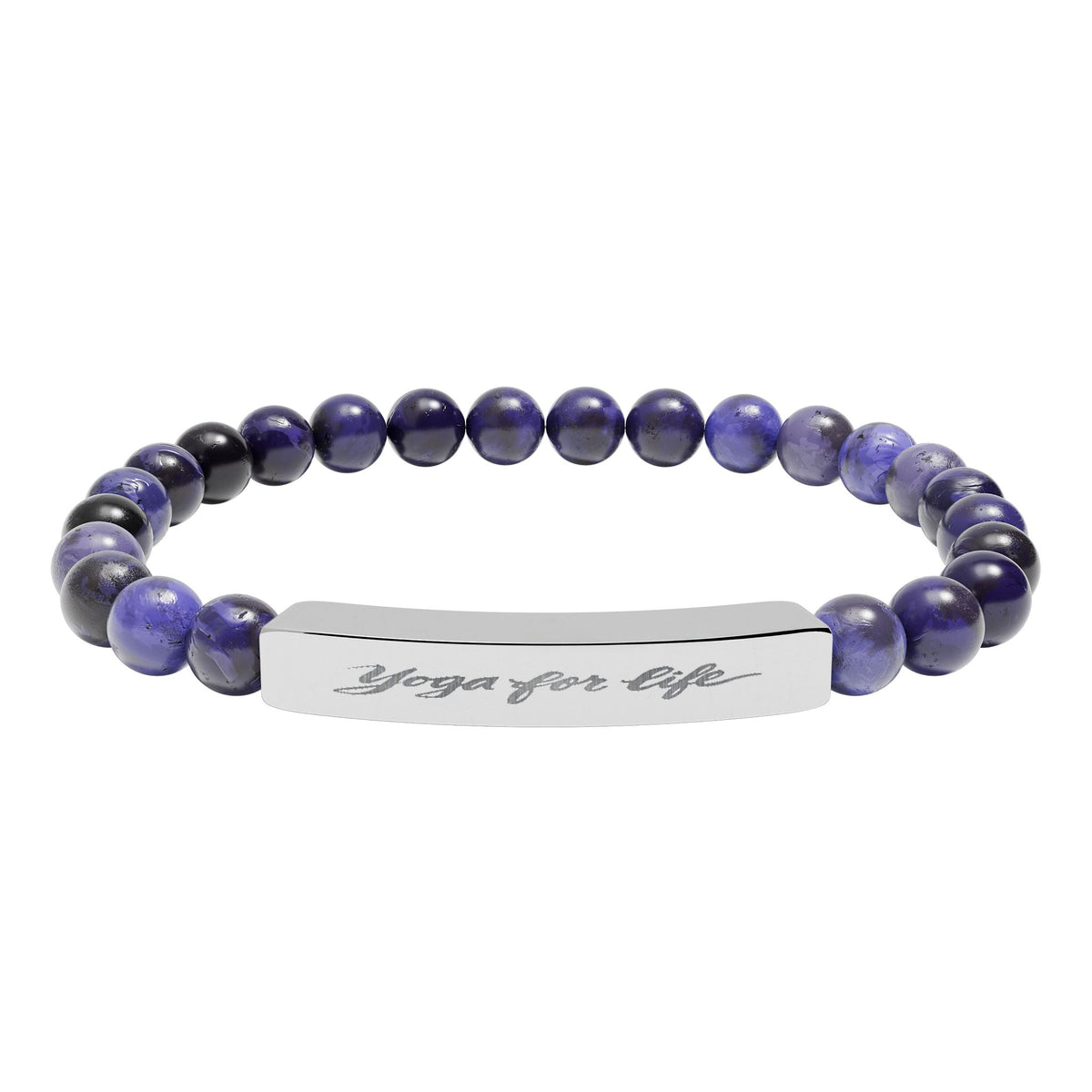 Natural Stone Stretch Bar Bracelet — "Yoga for Life" Engraved
