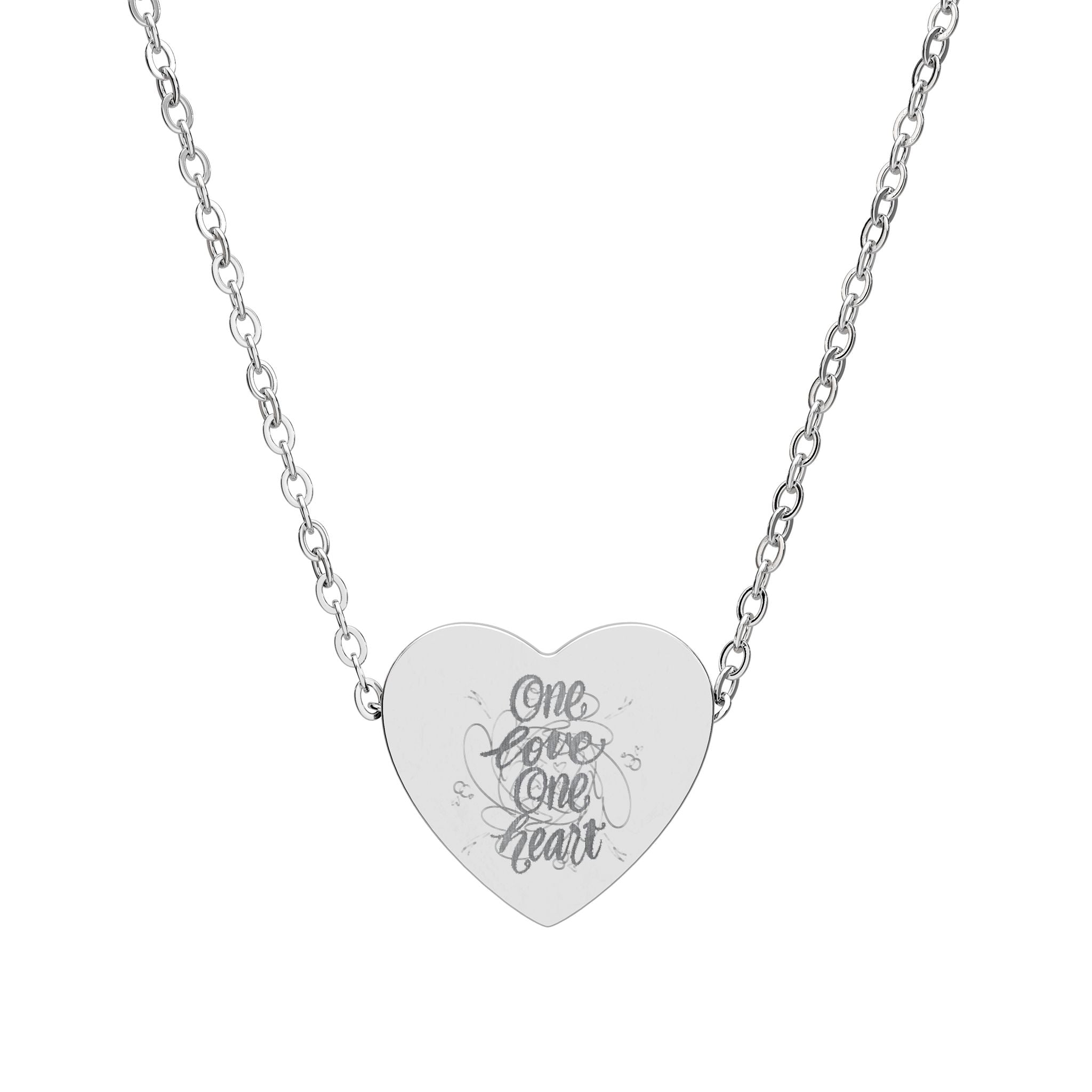 Engraved Heart Necklace "One Love One Heart" – Personalized Silver Pendant Gift