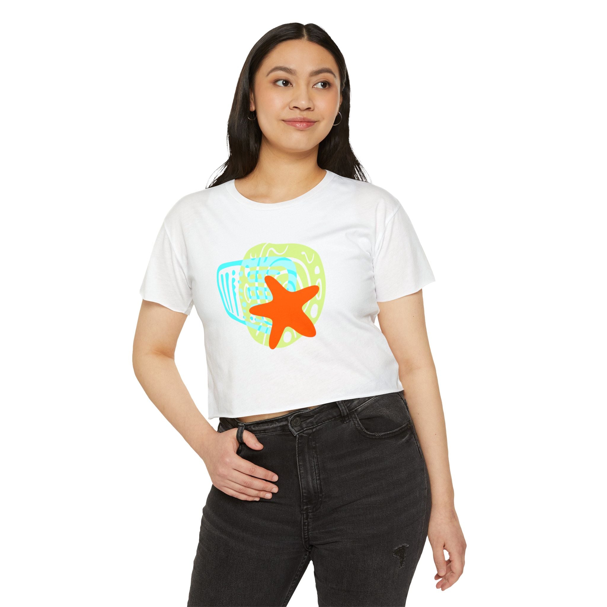 Colorful Starfish Festival Crop Top for Women - Summer Vibes Tee