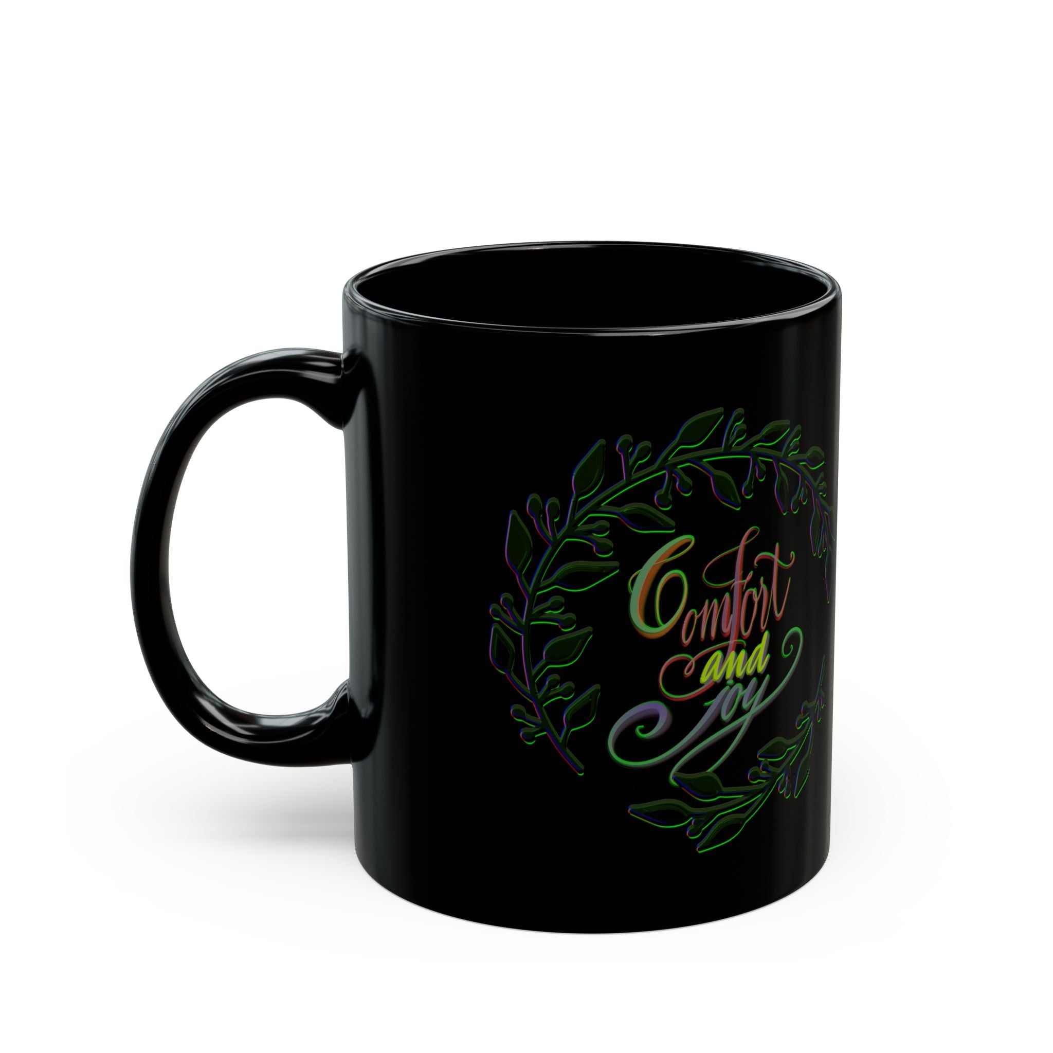 COMFORT AND JOY Black Mug (11oz)