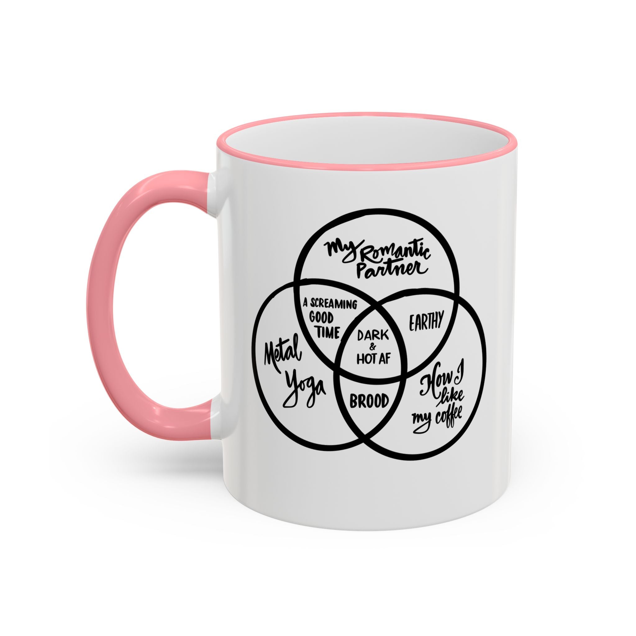 Metal Yoga Venn Diagram Mug — Funny Coffee Lover Accent Rim & Handle Mug (11oz/15oz)