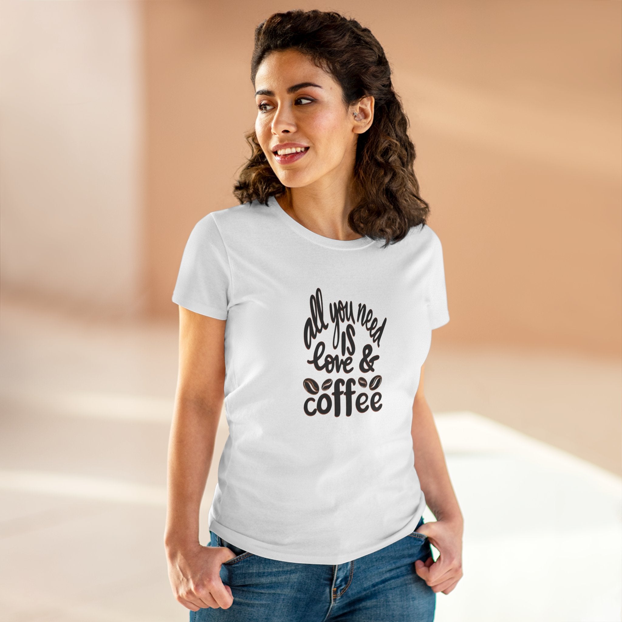 All You Need Is Love & Coffee Tee - Women's Midweight Cotton T-Shirt