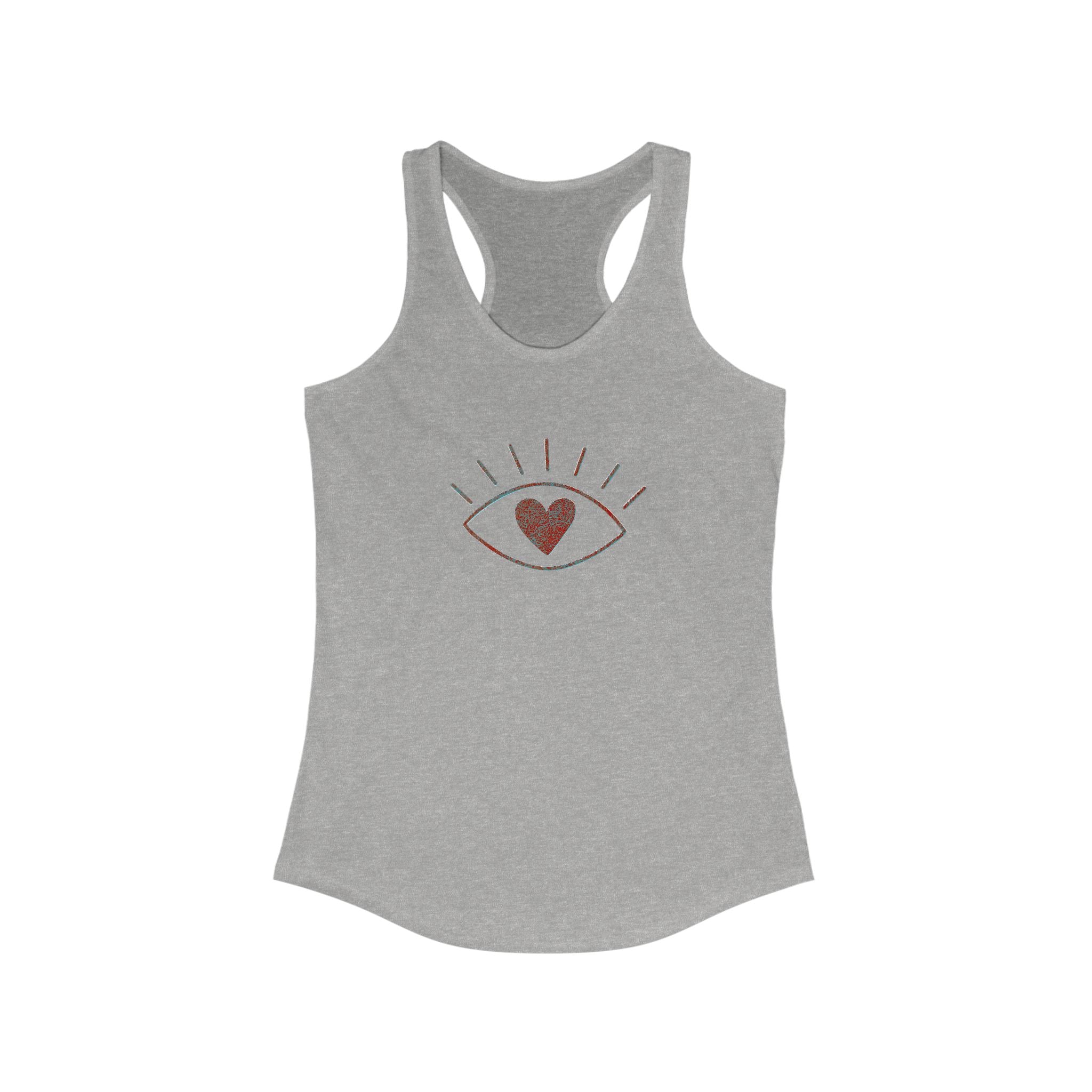Racerback Tank with Eye and Heart Design - Casual Summer Top