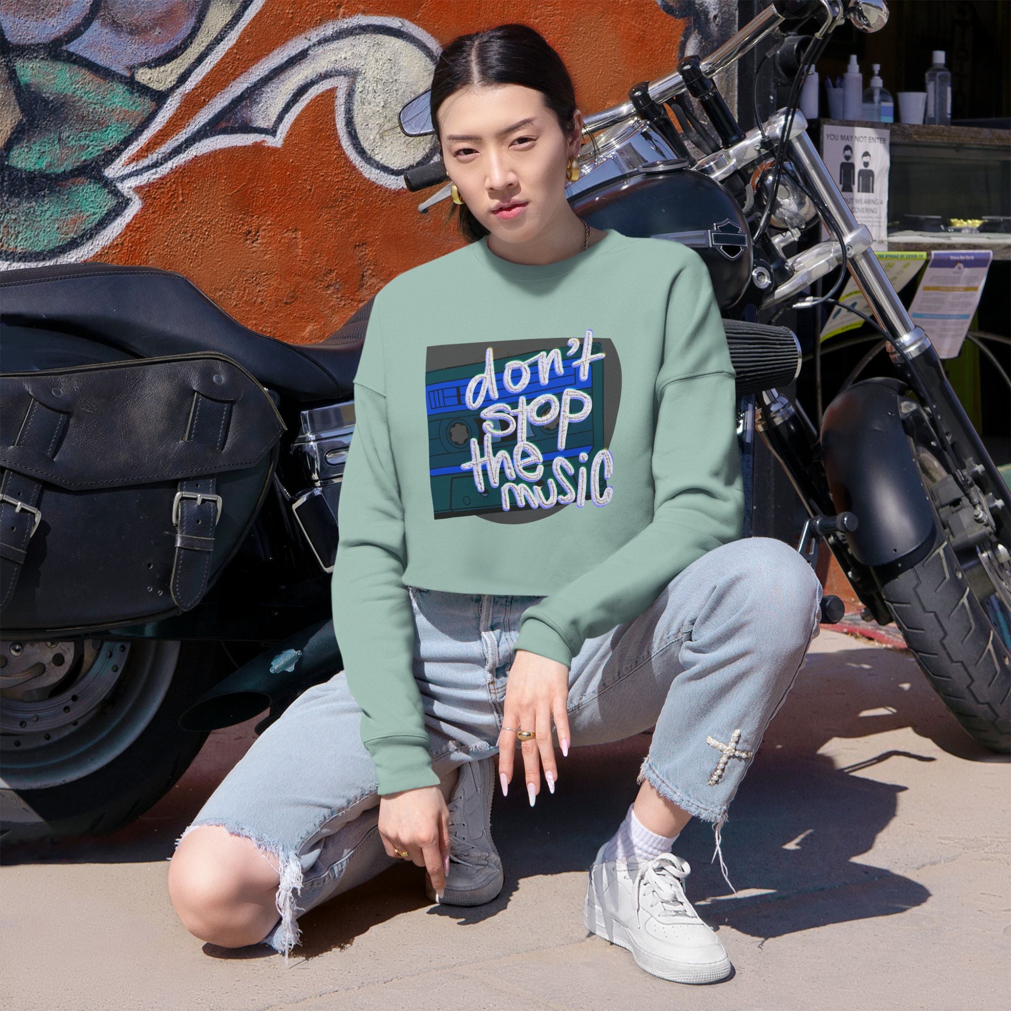 Don't Stop The Music Cropped Sweatshirt - Trendy Women's Apparel for Music Lovers
