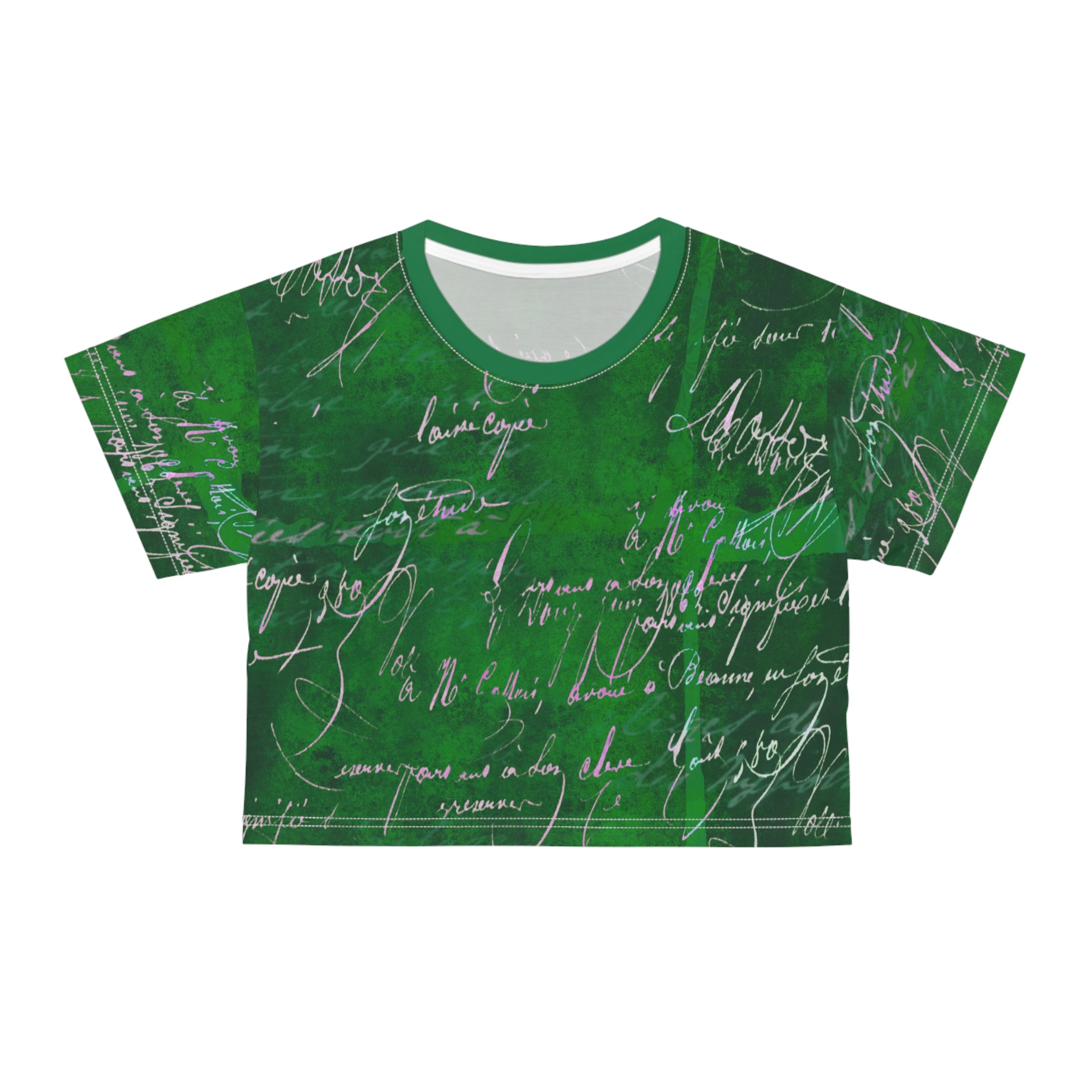 Stylish Script Crop Tee - Trendy Green Graphic Top for Casual Wear