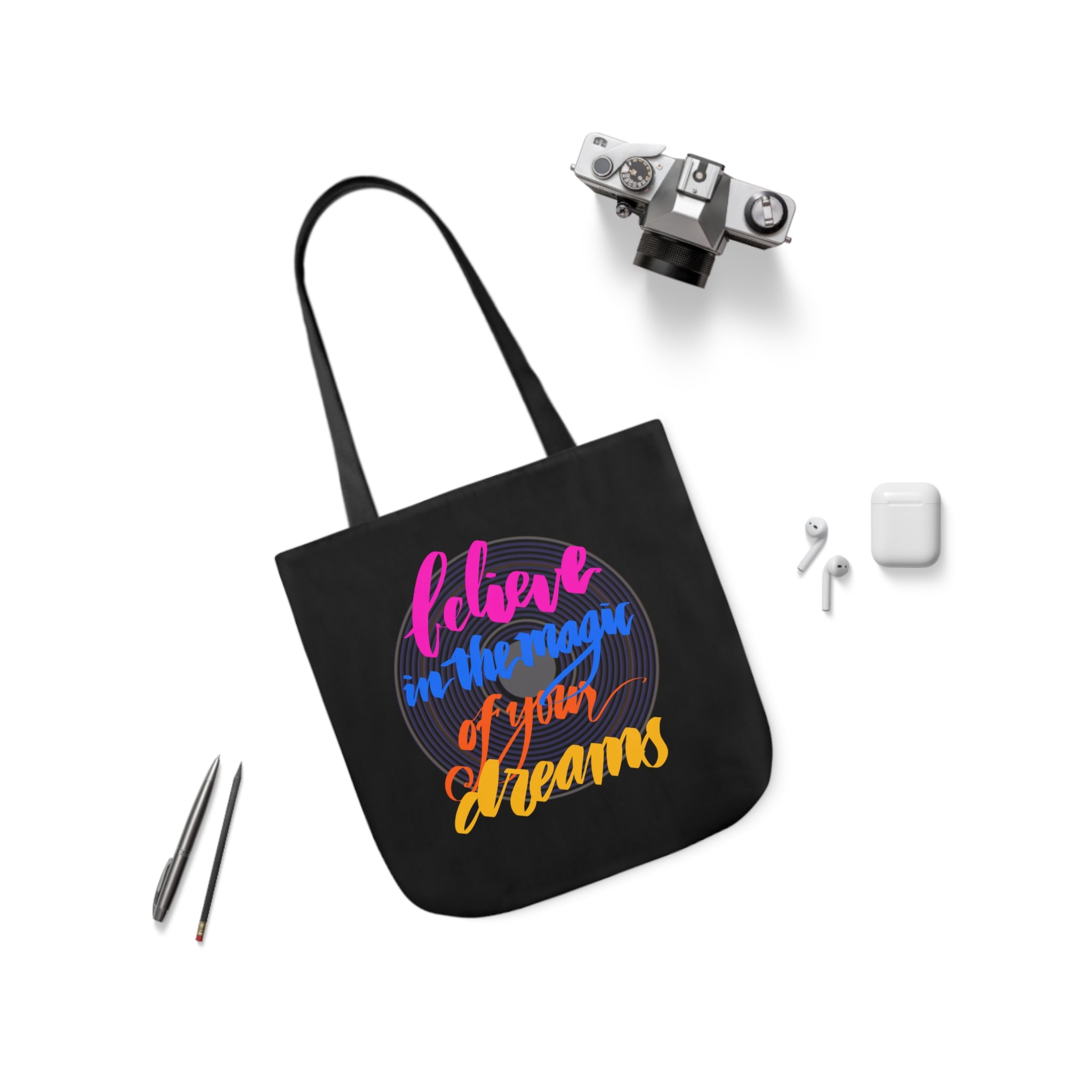 BELIEVE IN THE MAGIC Canvas Tote Bag, 5-Color Straps