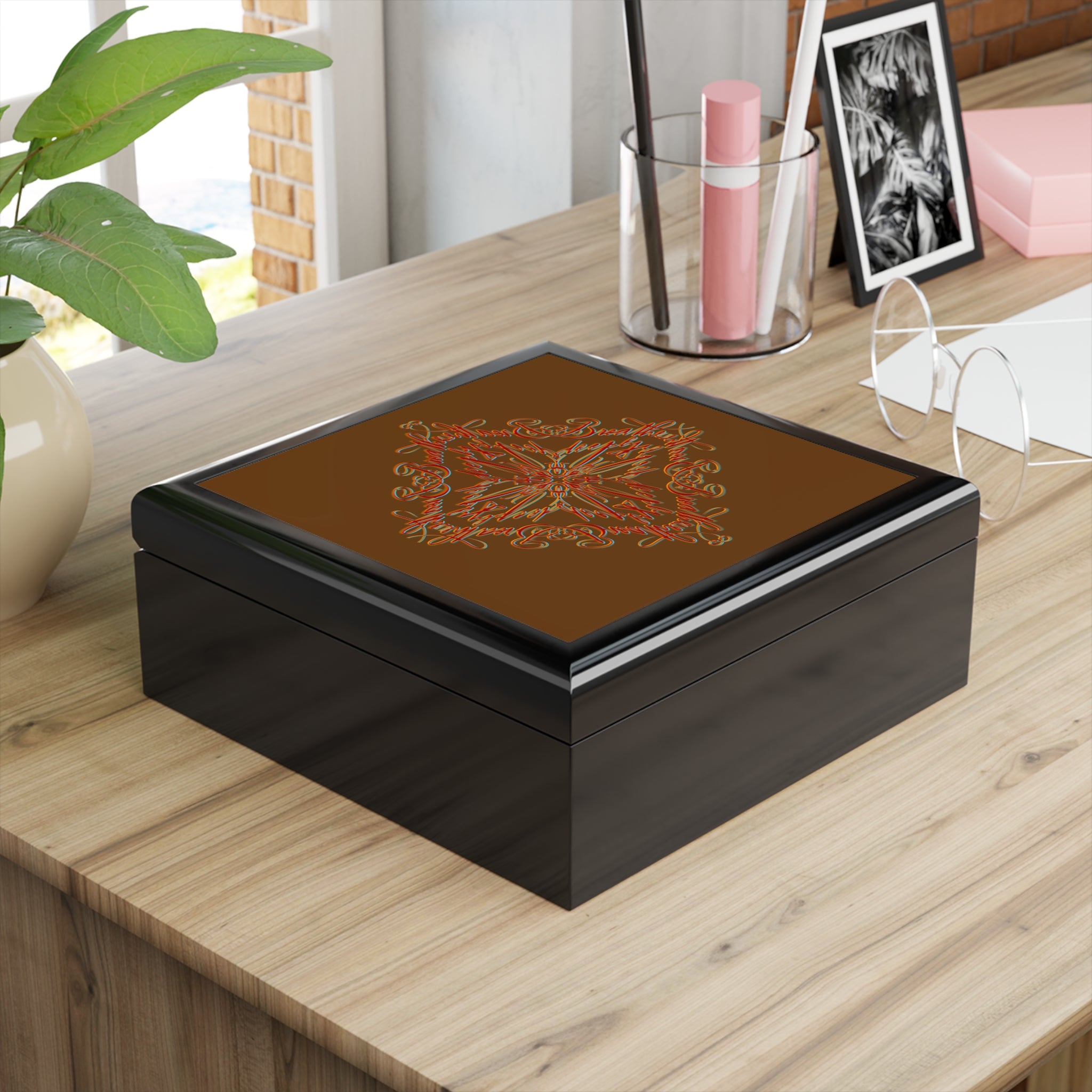 Elegant Jewelry Box with Intricate Breathe Deeply calligraphy Design, Keepsake Organizer, Perfect for Gifts, Wedding, Anniversary, Home Decor