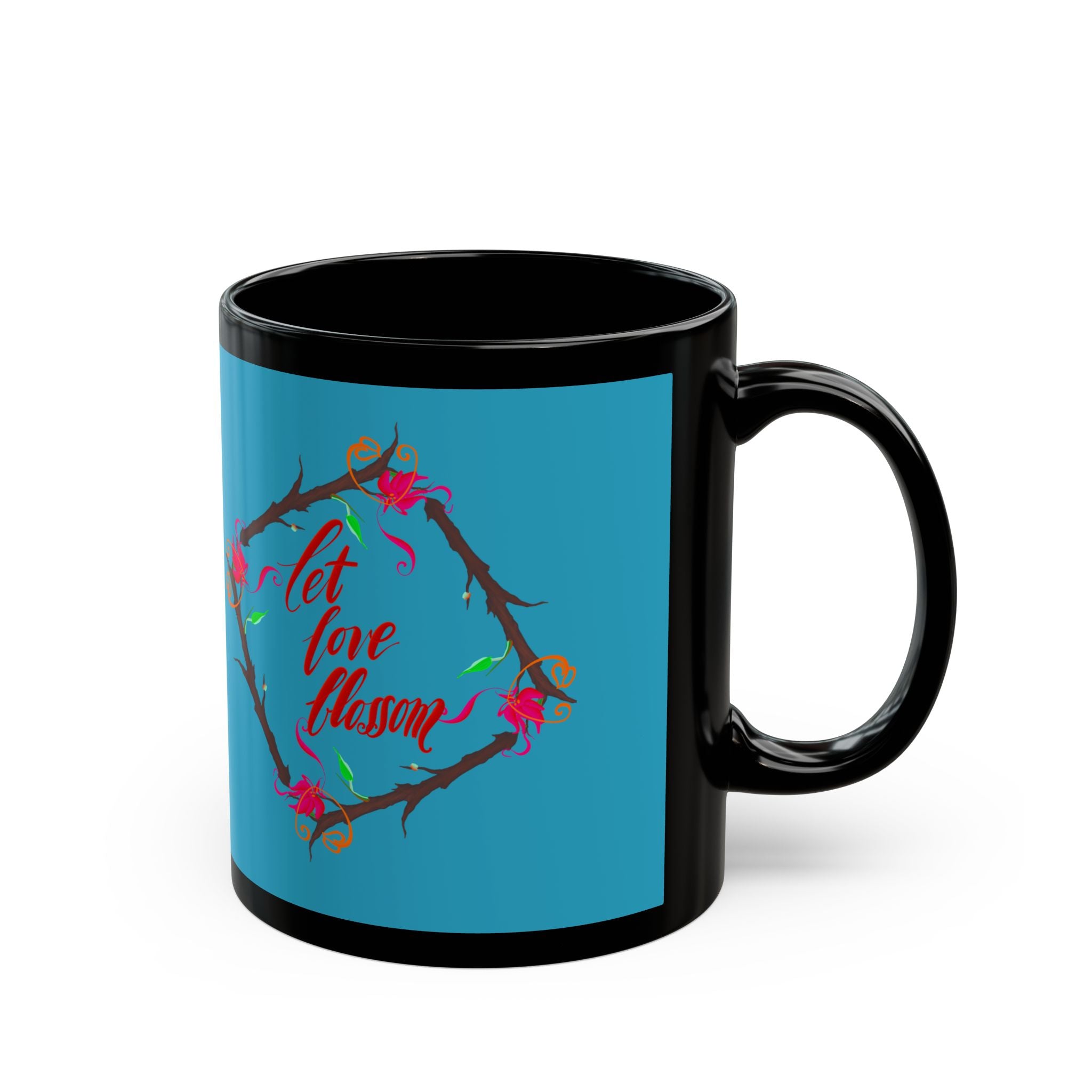 LET LOVE BLOSSOM Black Mug (11oz)