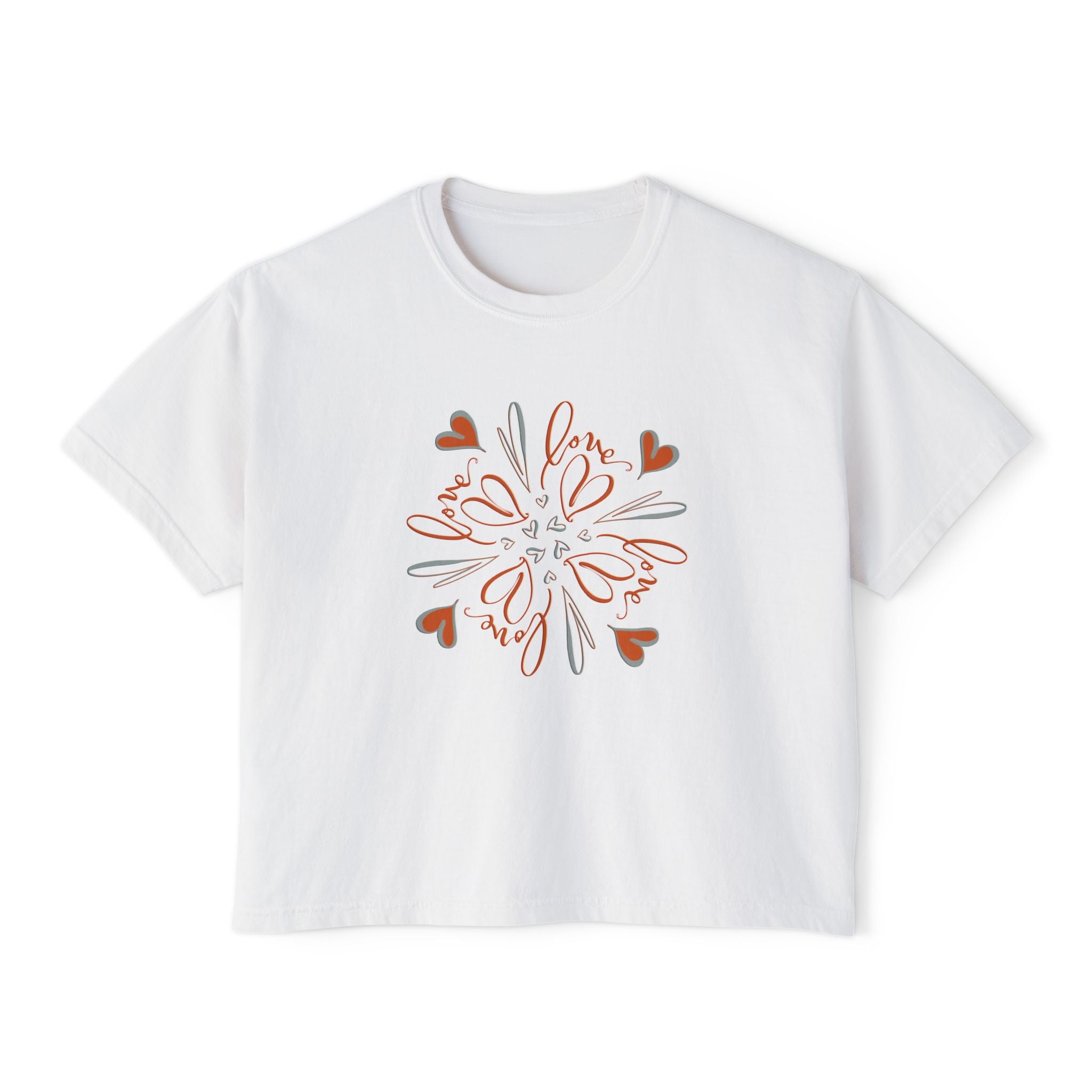 Women's Boxy Tee — Floral Heart Mandala Graphic