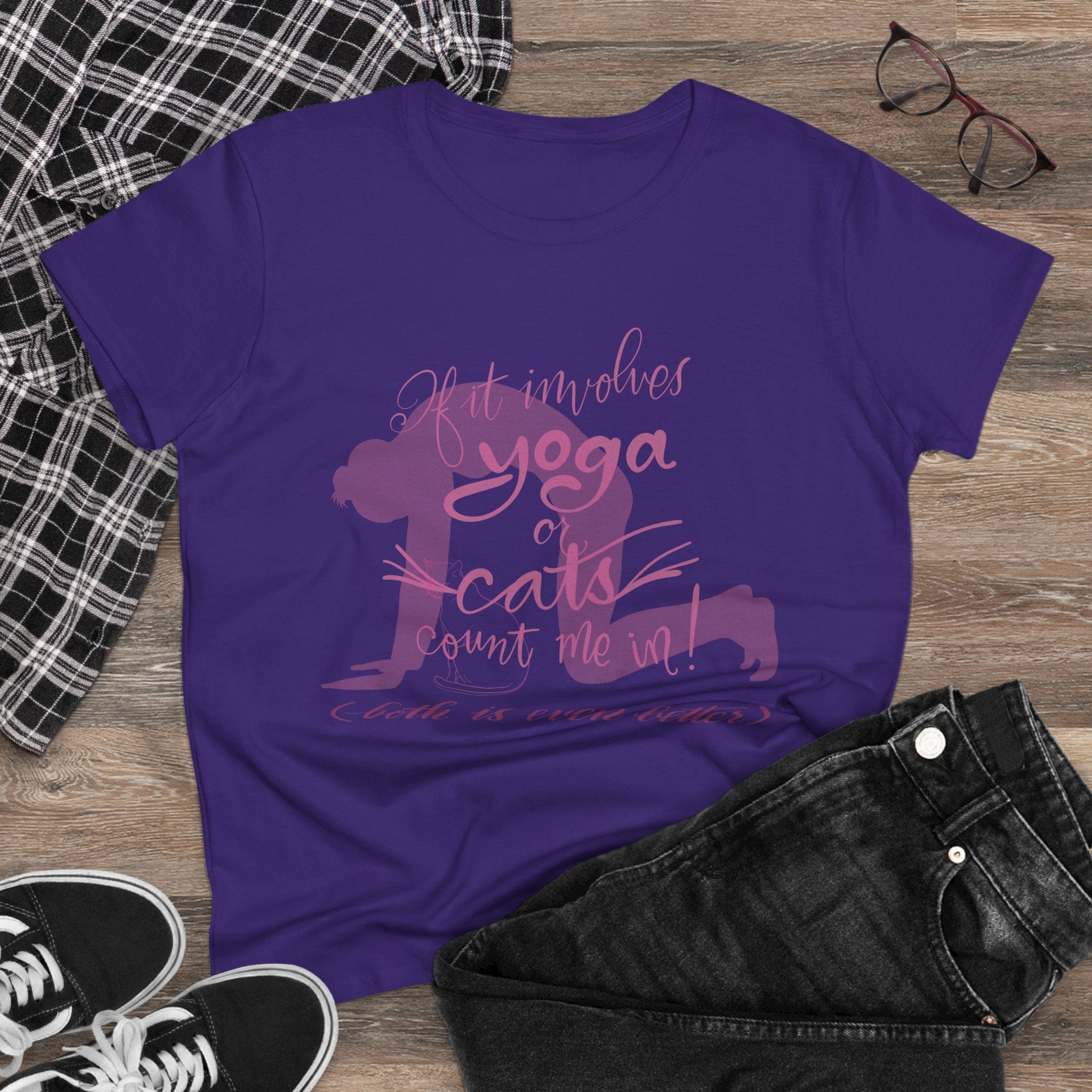 Yoga & Cats Women's Midweight Cotton Tee