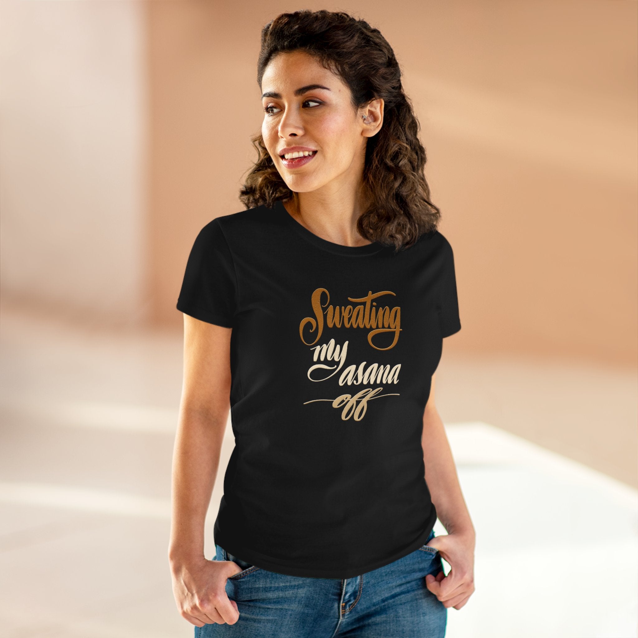Yoga Tee - "Sweating My Asana Off" Cotton T-Shirt for Women