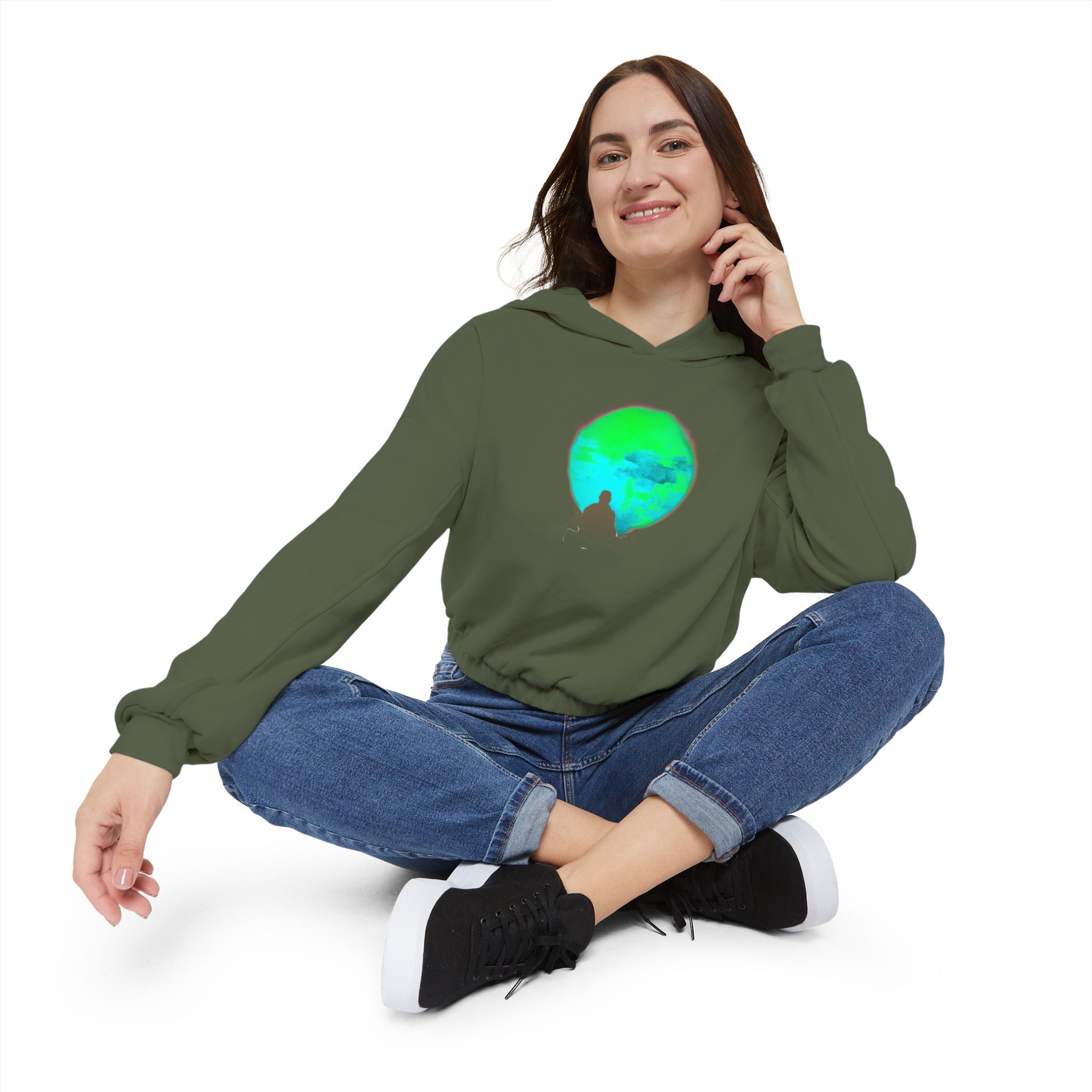 Relaxed Women's Cinched Bottom Hoodie with Tranquil Nature Design