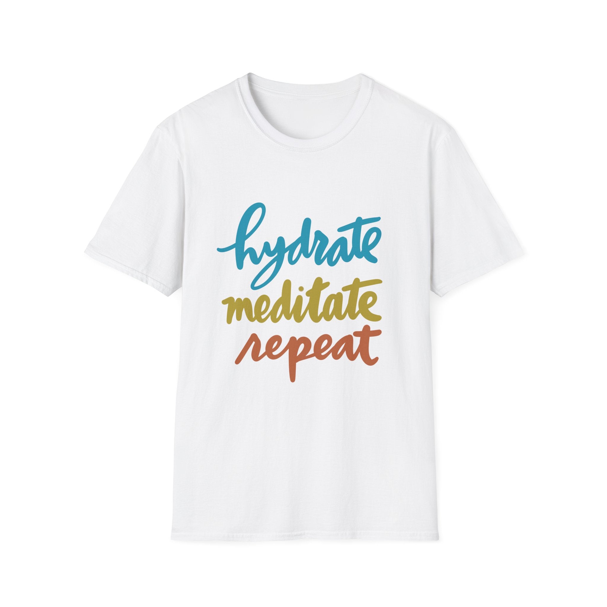 Hydrate Meditate Repeat Unisex Softstyle T-Shirt - Chill Vibe Tee for Wellness Lovers