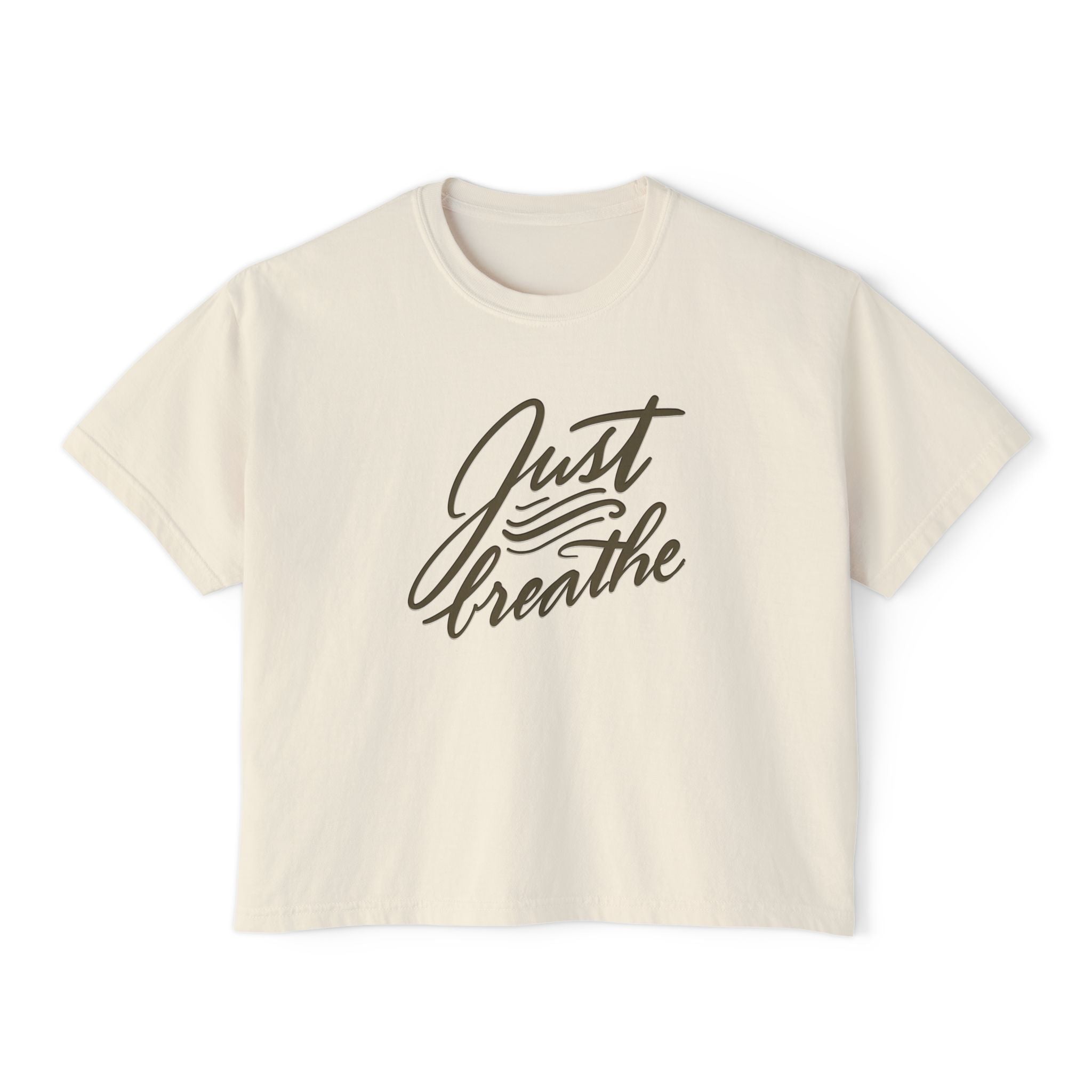 Just Breathe Boxy Tee — Women's Relaxed Crop T‑Shirt