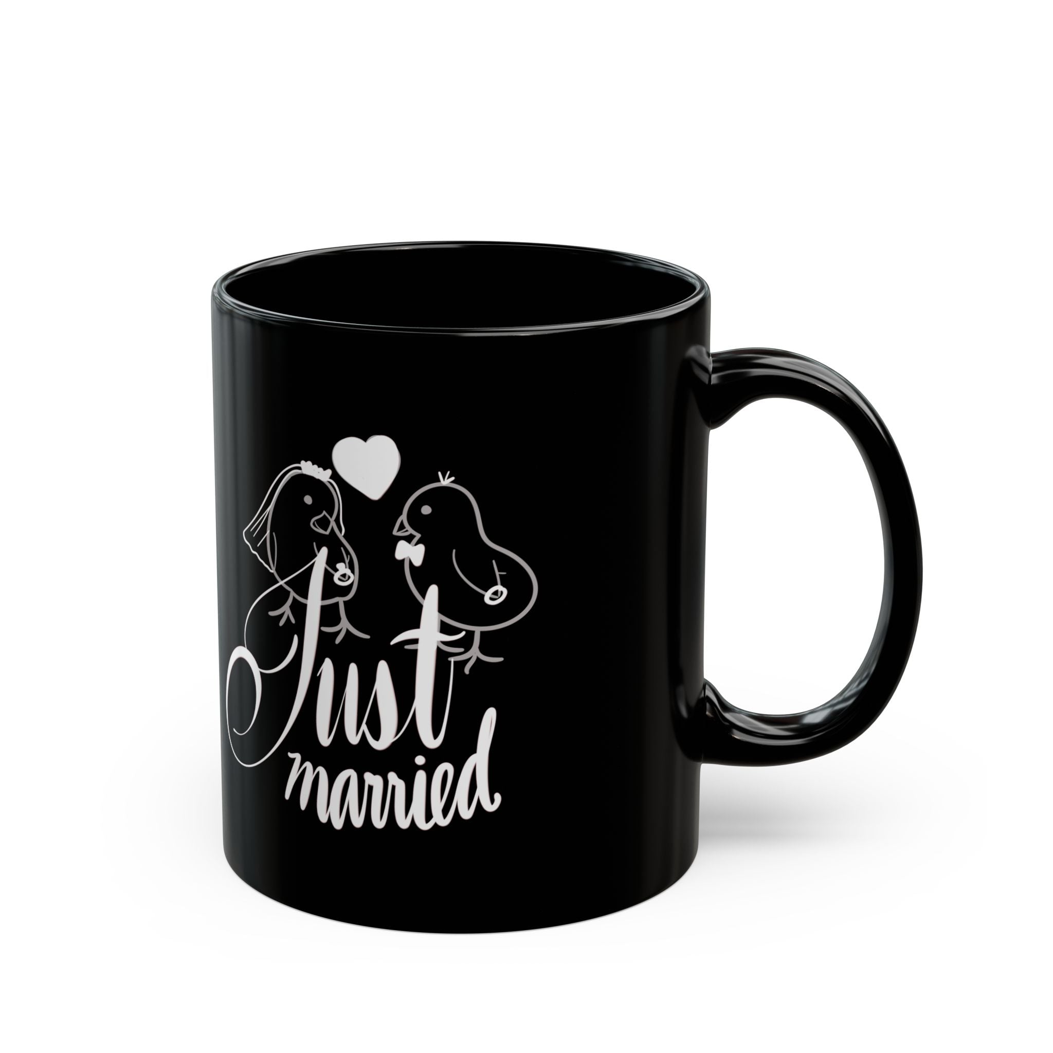 JUST MARRIED Black Mug (11oz)