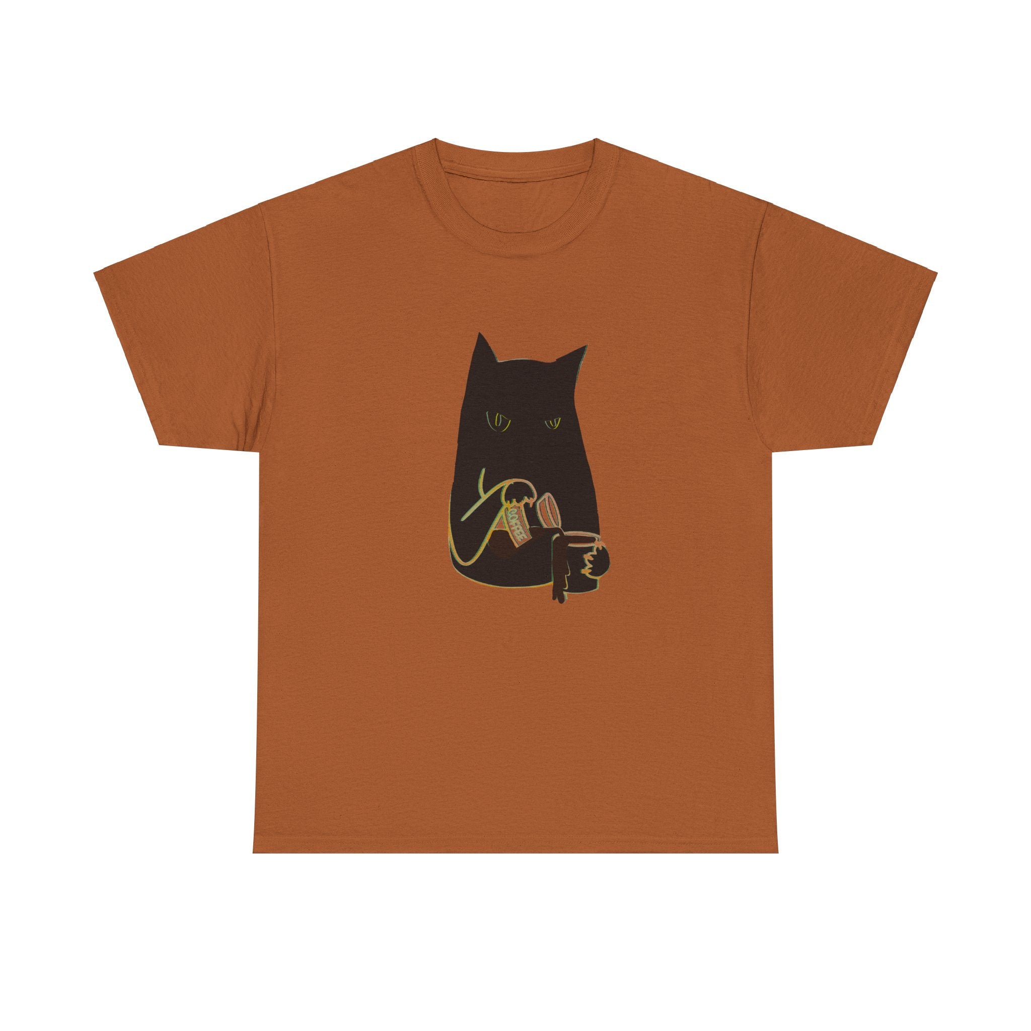 BLACK CAT BLACK COFFEE  Unisex Heavy Cotton Tee