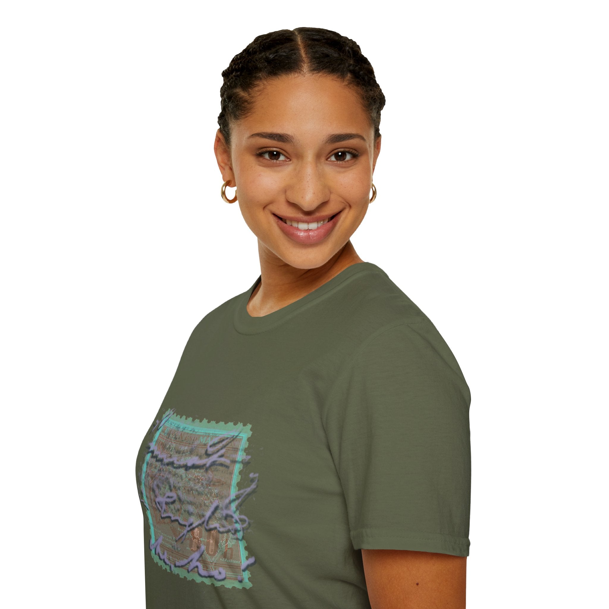 Vintage Postage Stamp Graphic Tee – Handwritten Script Design