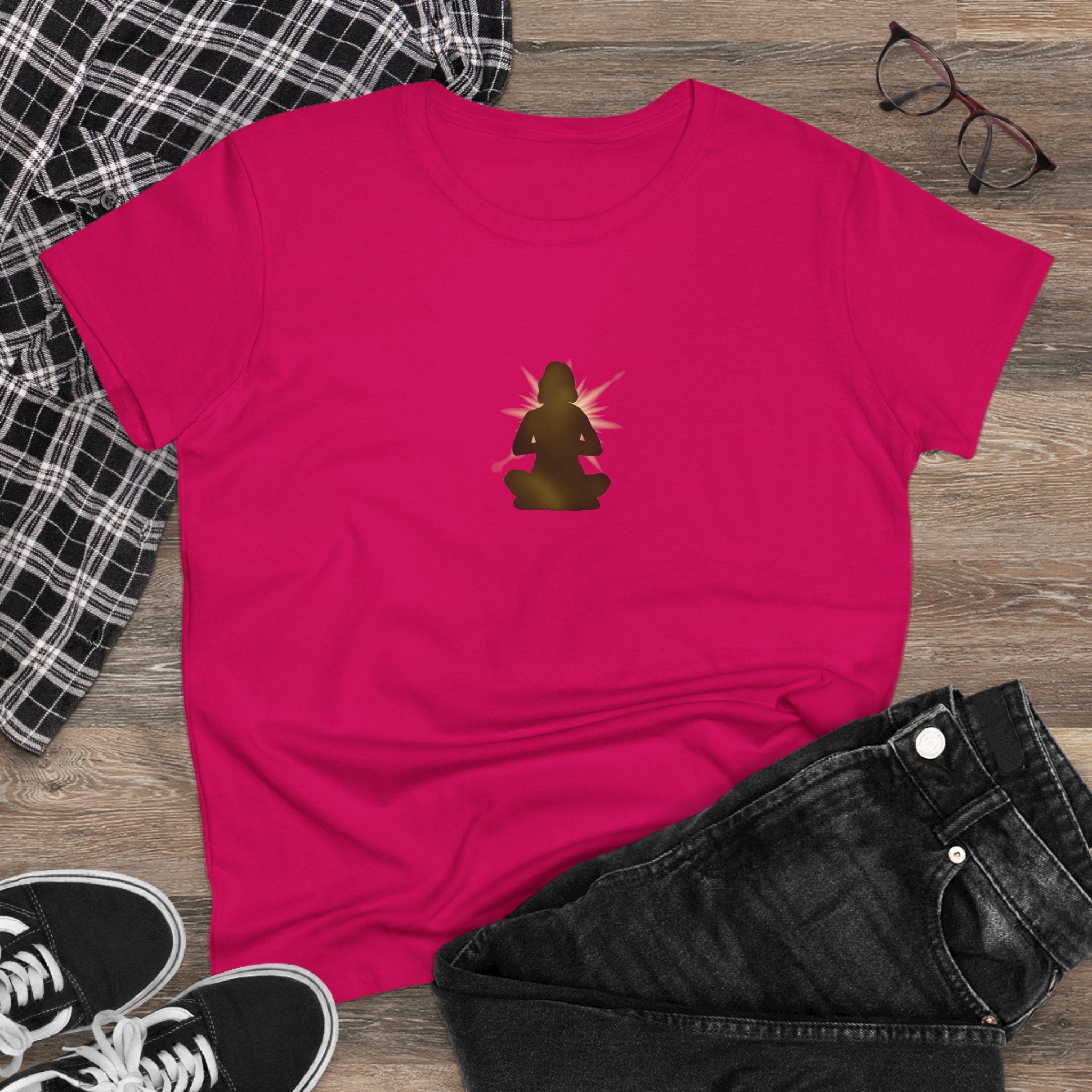 Meditation Silhouette Tee — Women's Yoga Cotton T‑Shirt